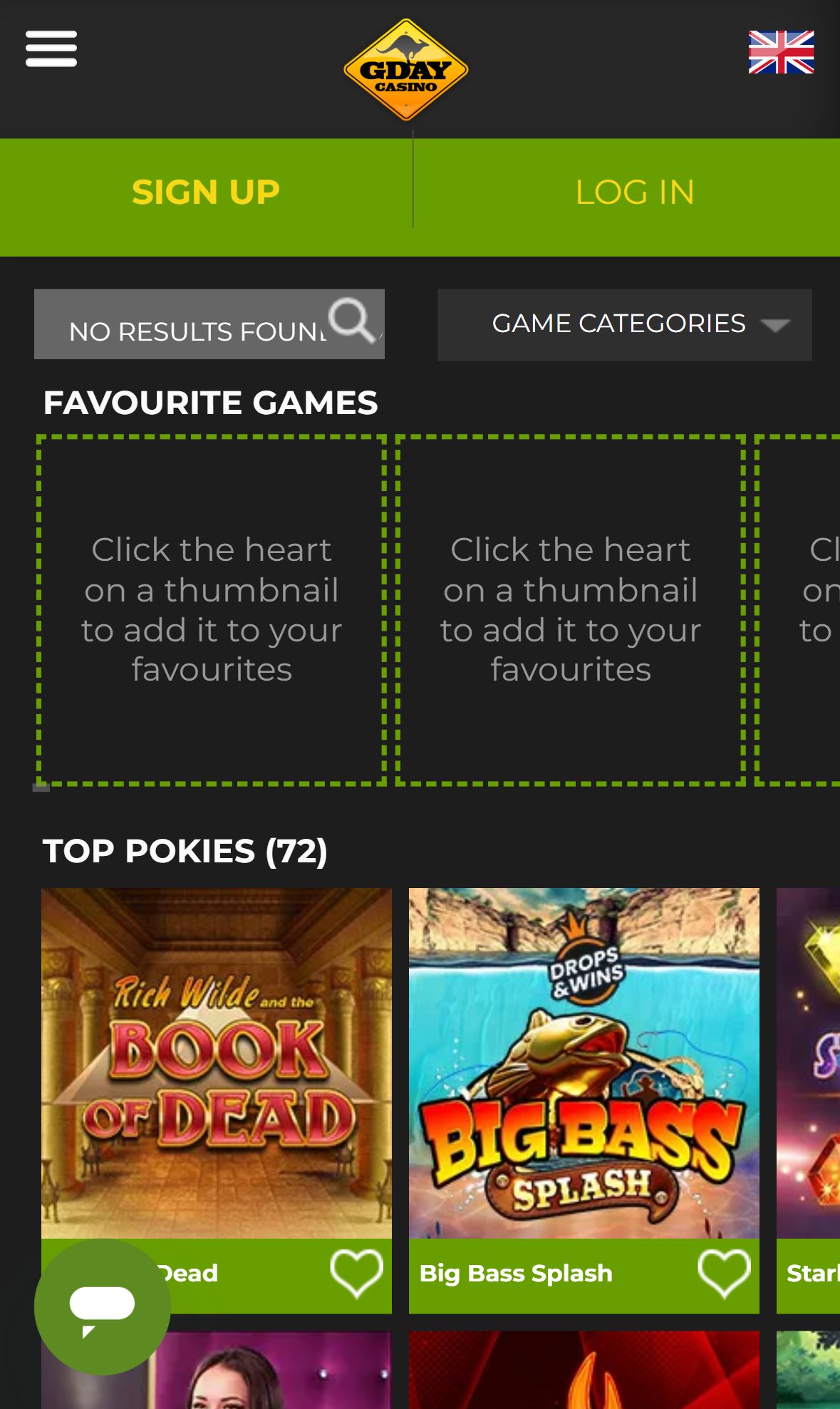 Gdaycasino — Lobby (Mobile)