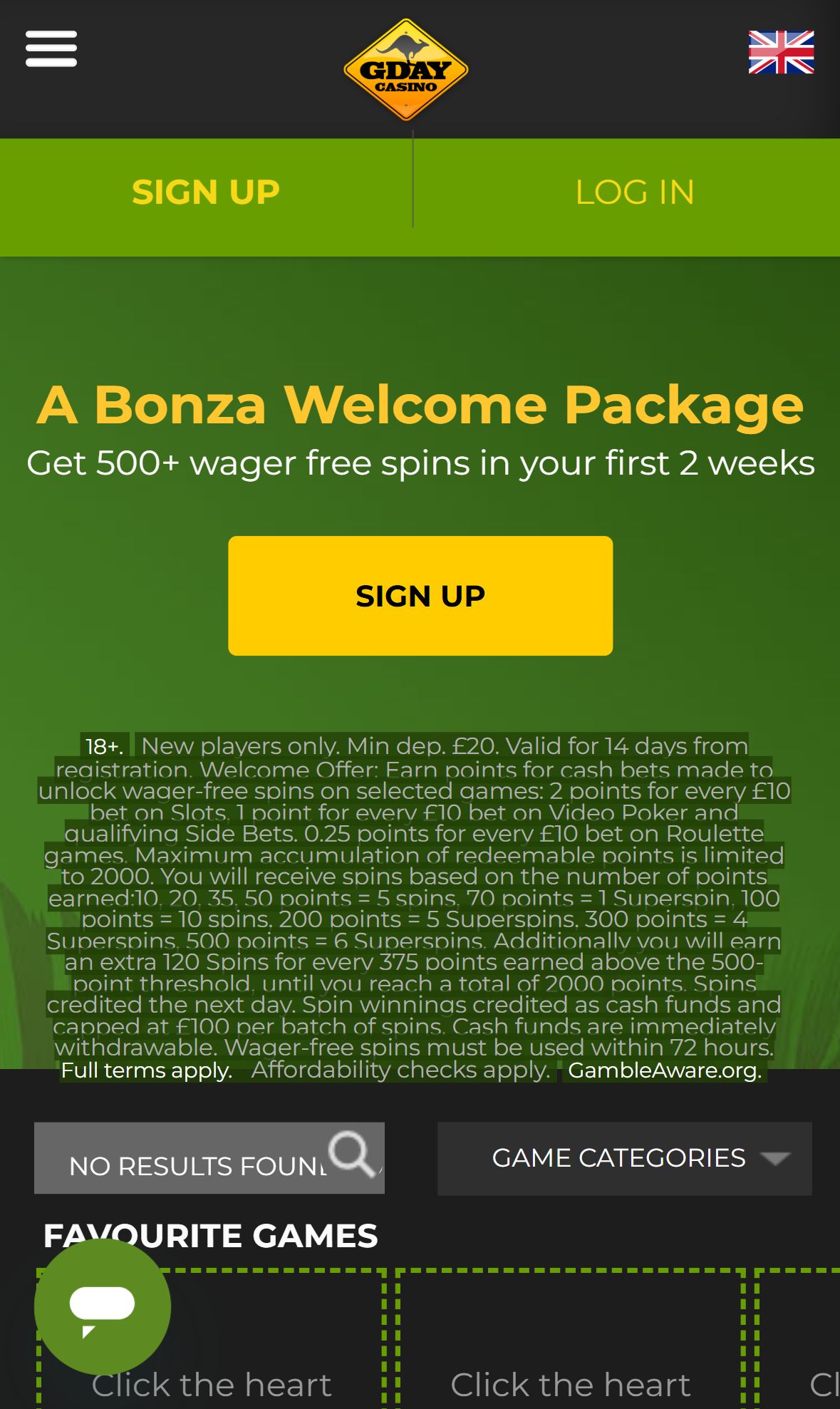 Gdaycasino — Homepage (Mobile)