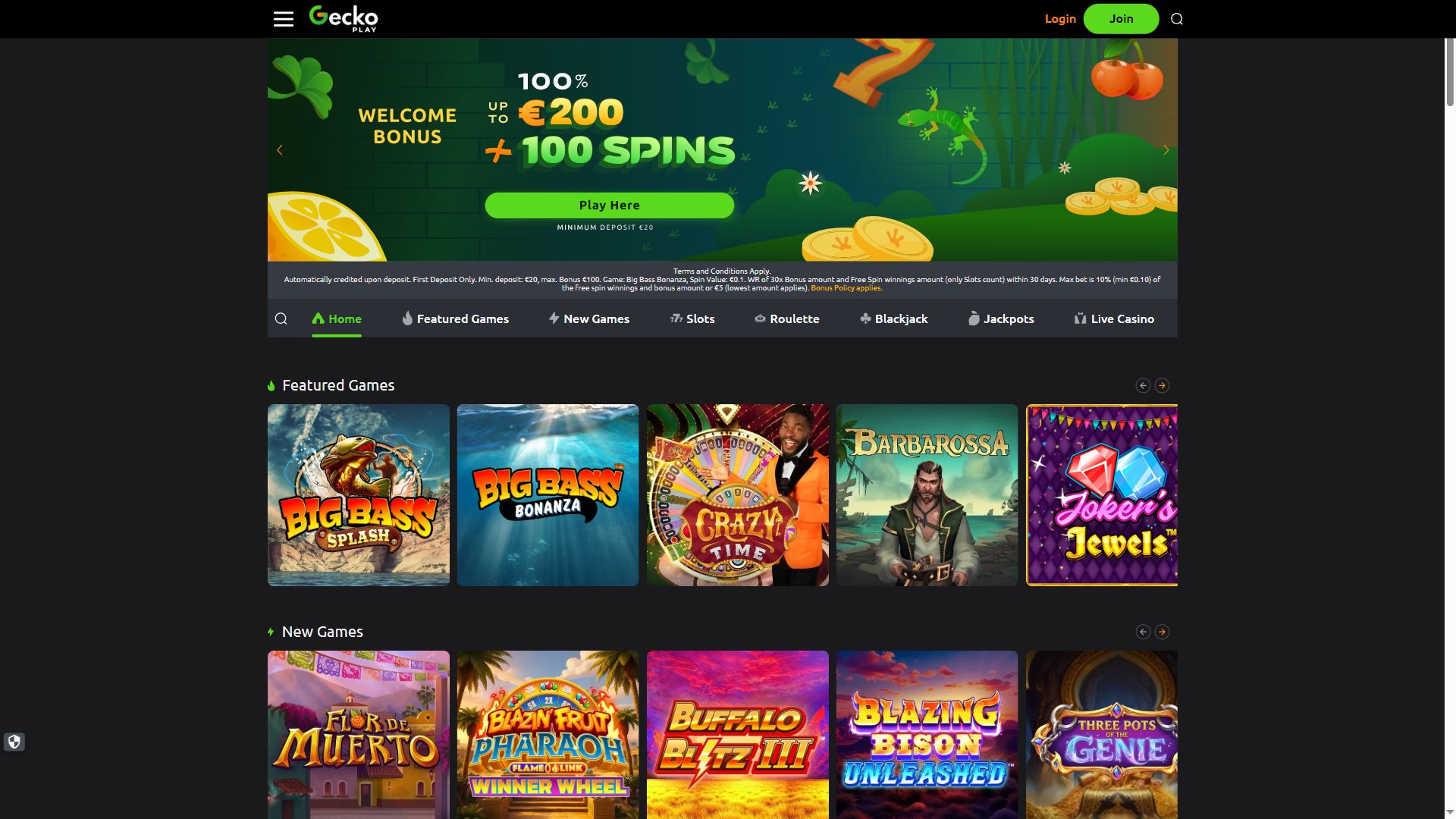 Geckoplay — Homepage (Desktop)