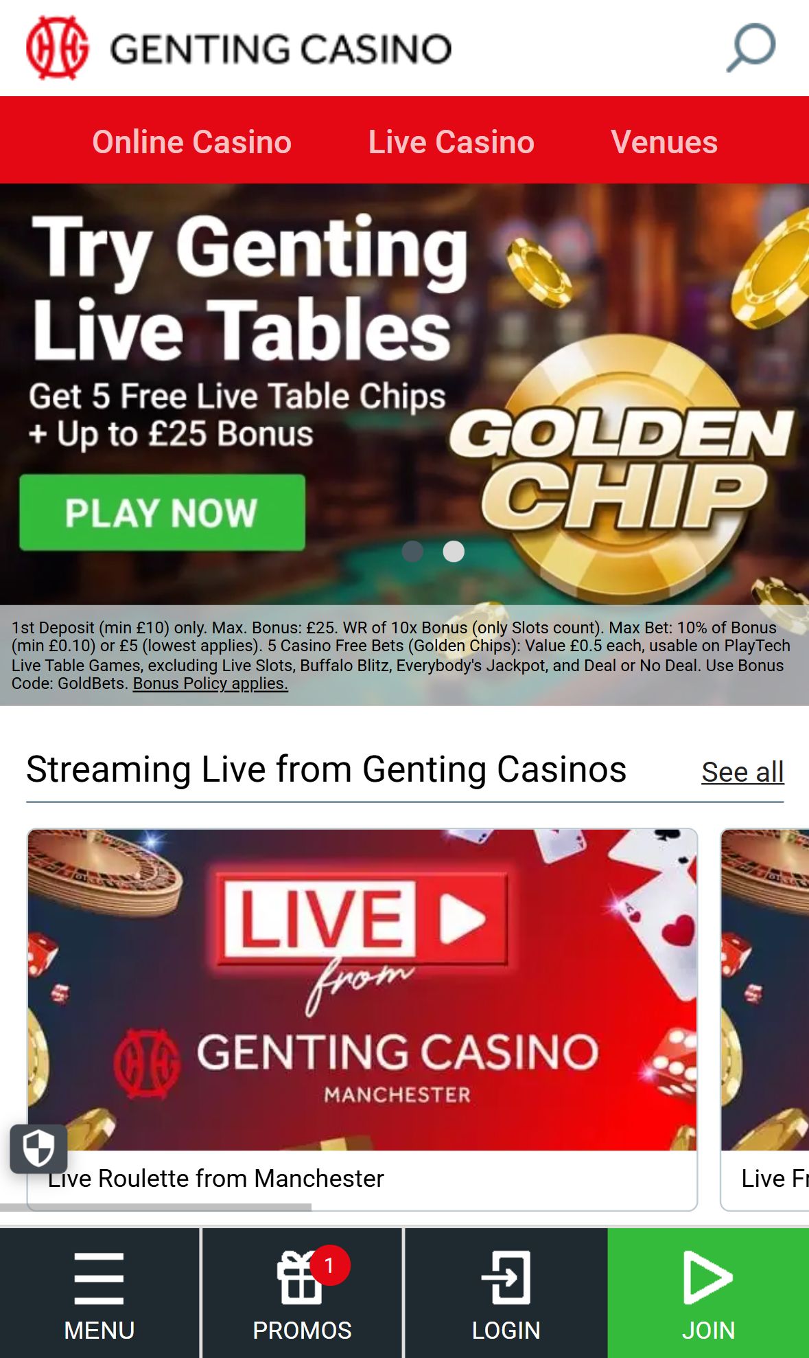 Genting Casino — Homepage (Mobile)