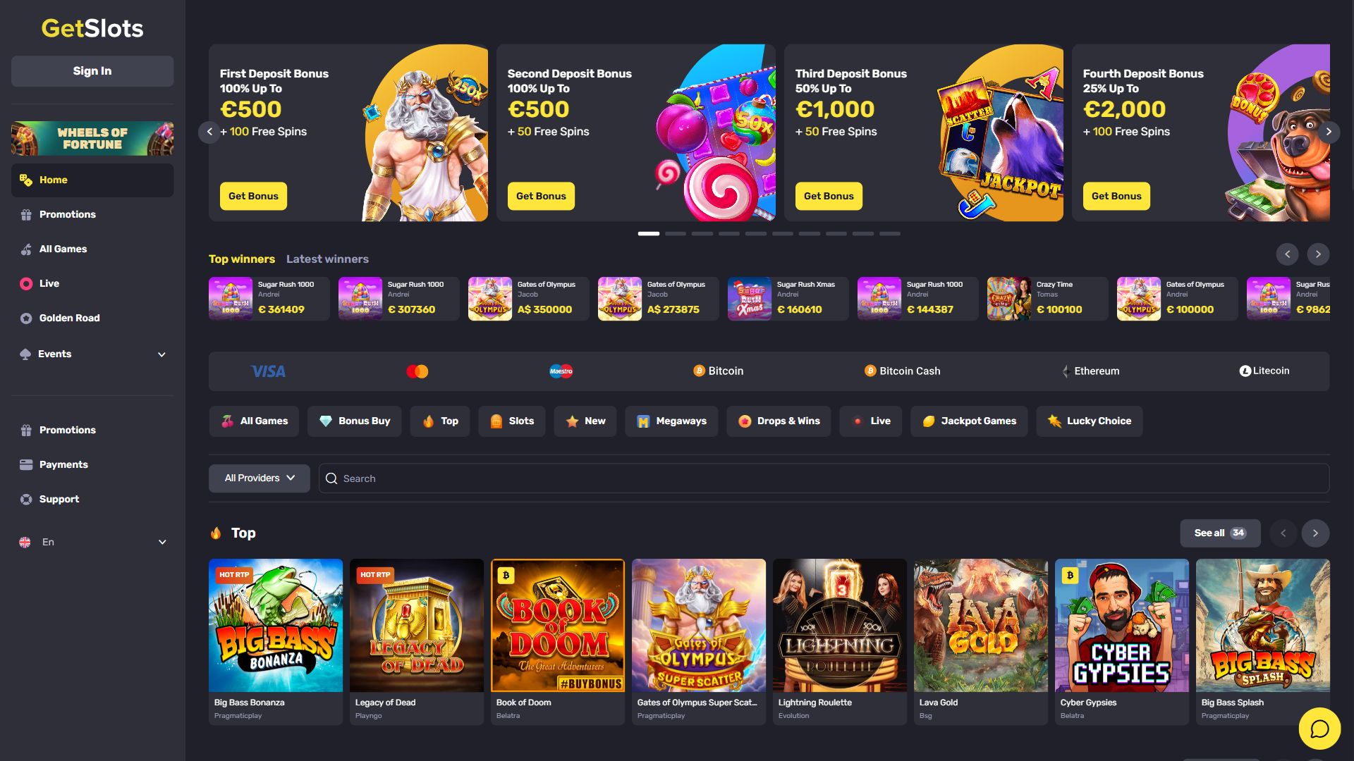 GetSlots — Homepage (Desktop)