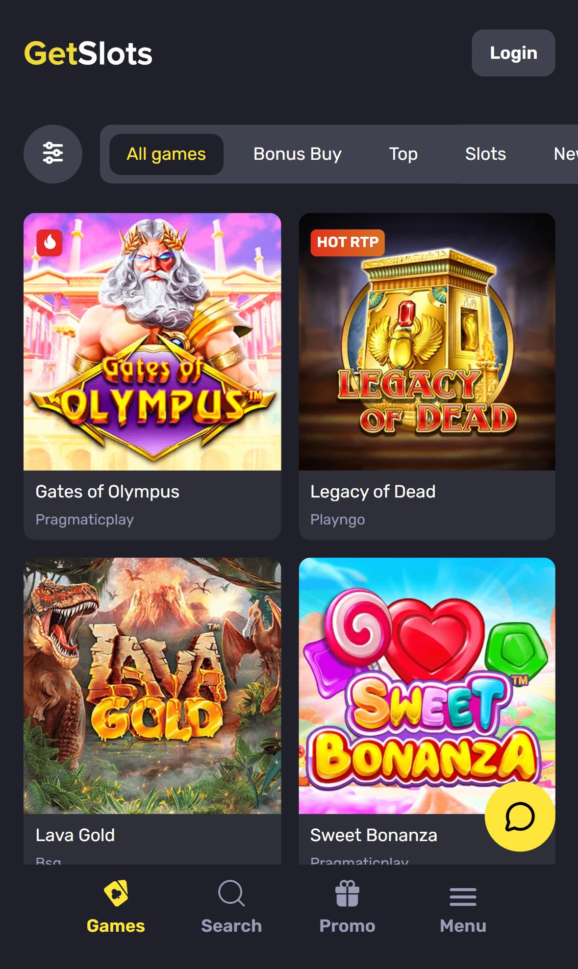 GetSlots — Lobby (Mobile)
