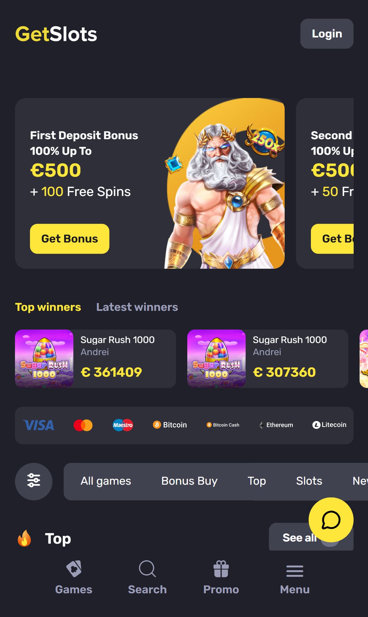 GetSlots — Homepage (Mobile)