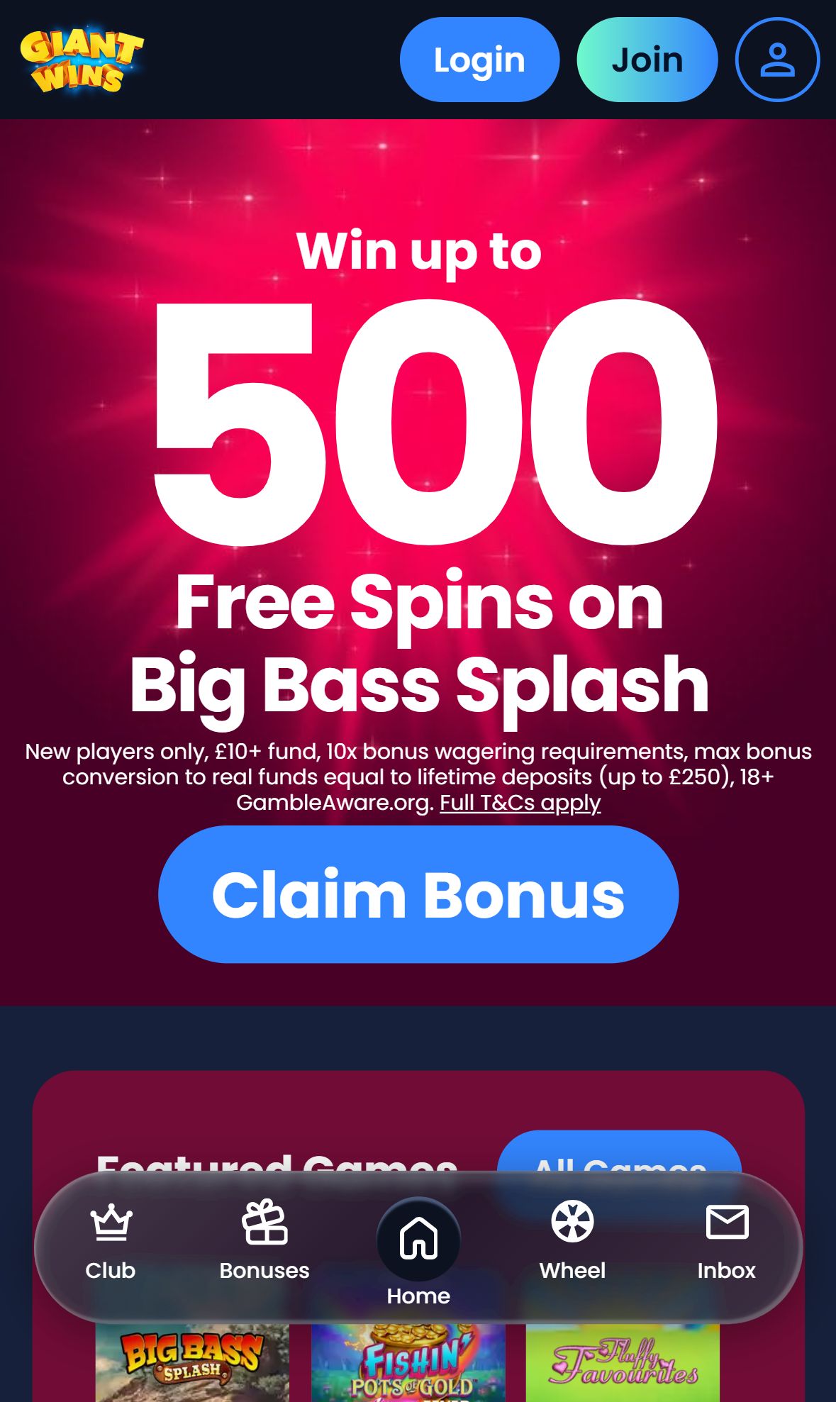 Giant Wins — Homepage (Mobile)