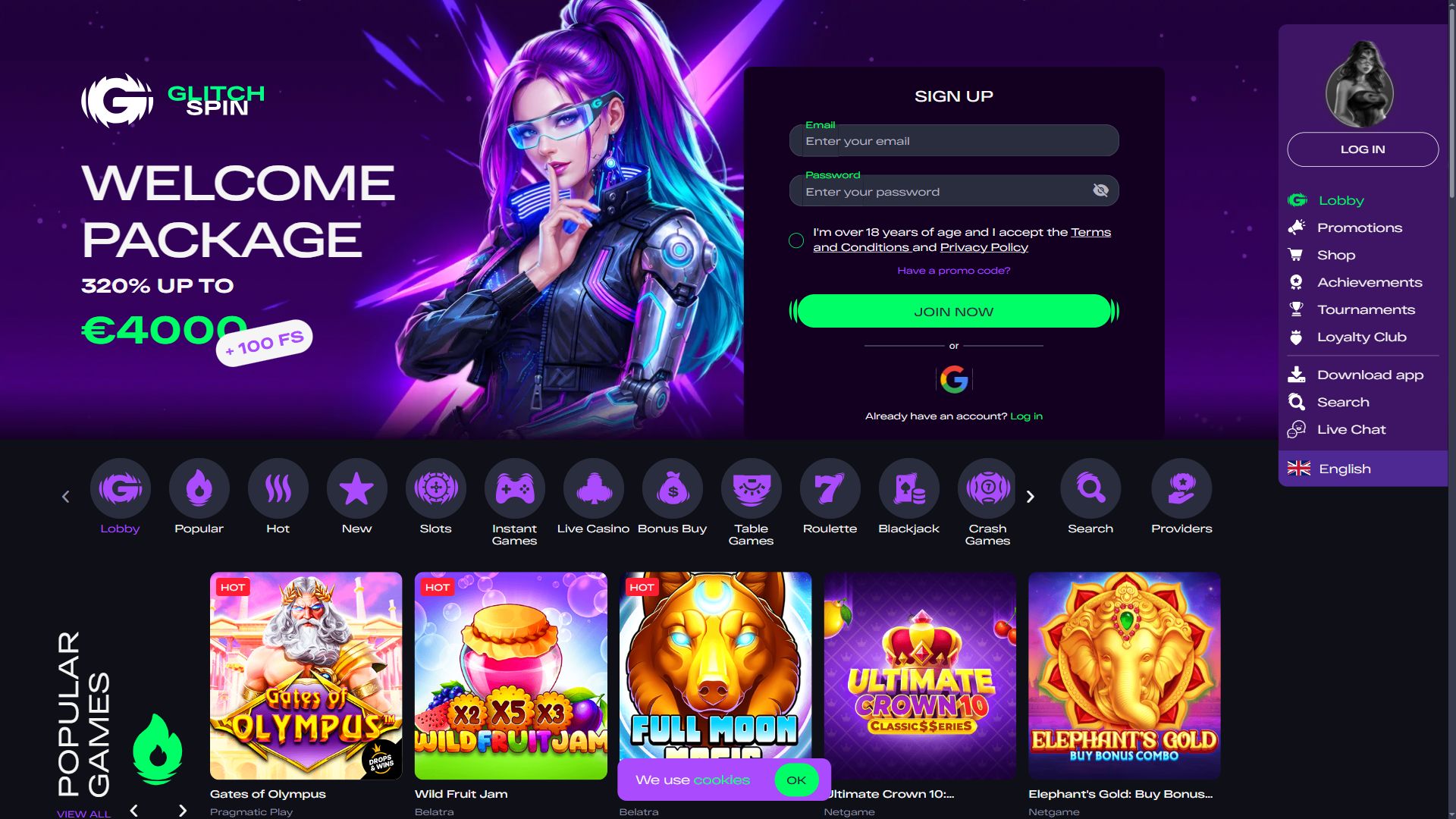 Glitchspin — Homepage (Desktop)