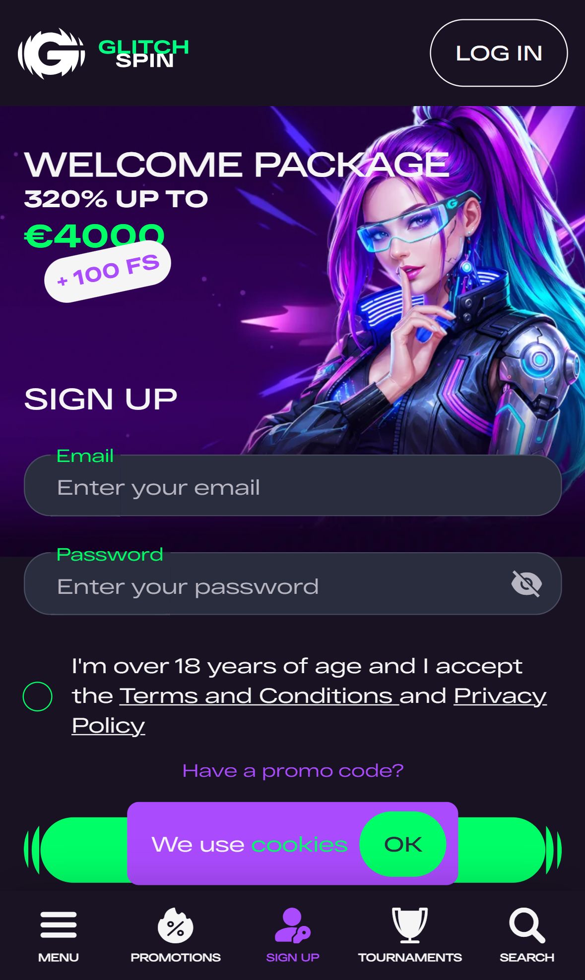 Glitchspin — Homepage (Mobile)