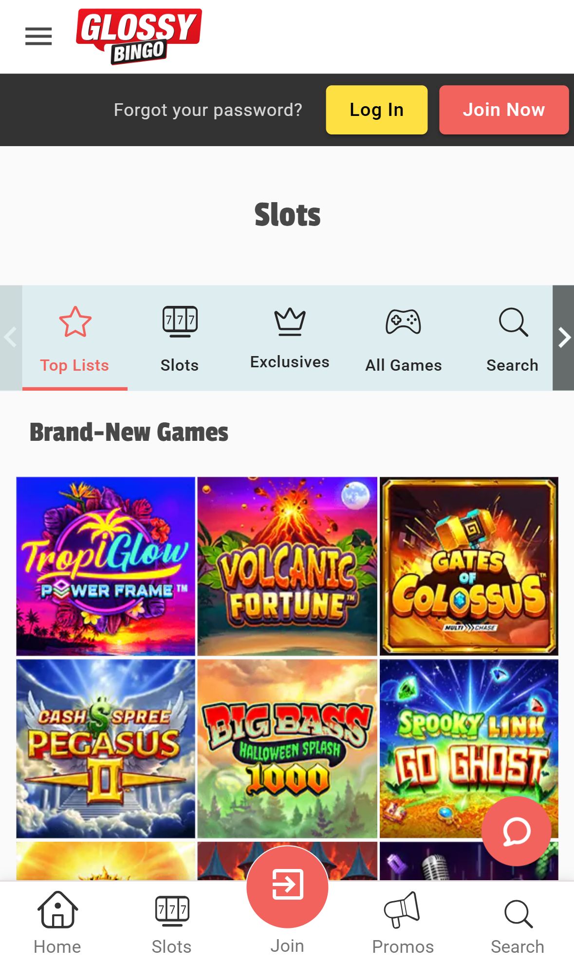 Glossybingo — Lobby (Mobile)