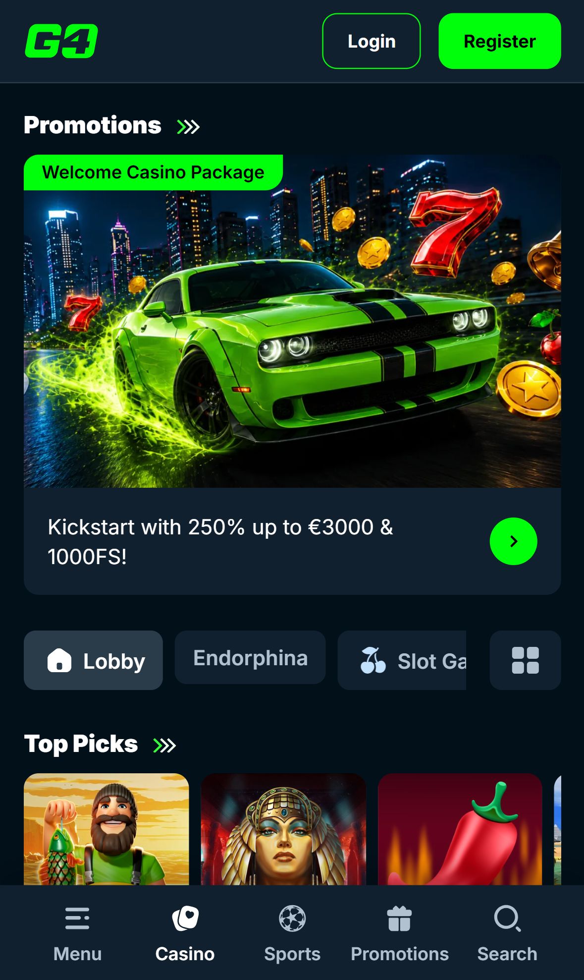 Go4Casino — Lobby (Mobile)