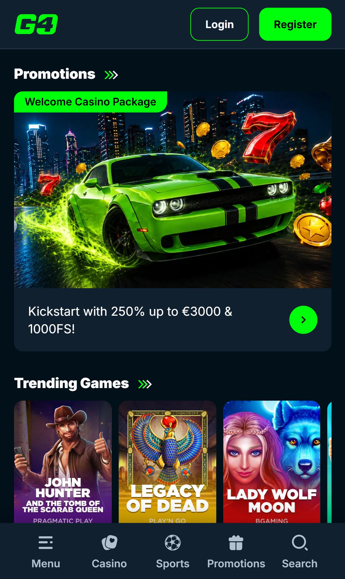 Go4Casino — Homepage (Mobile)