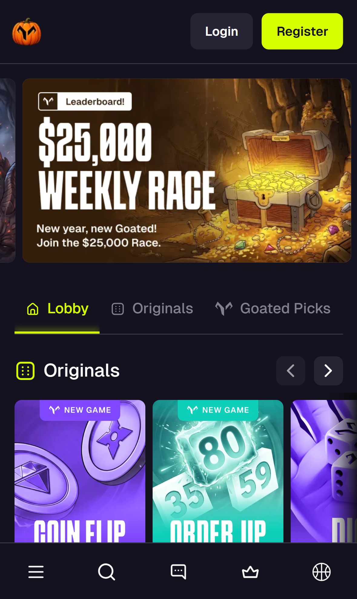 Goated — Lobby (Mobile)