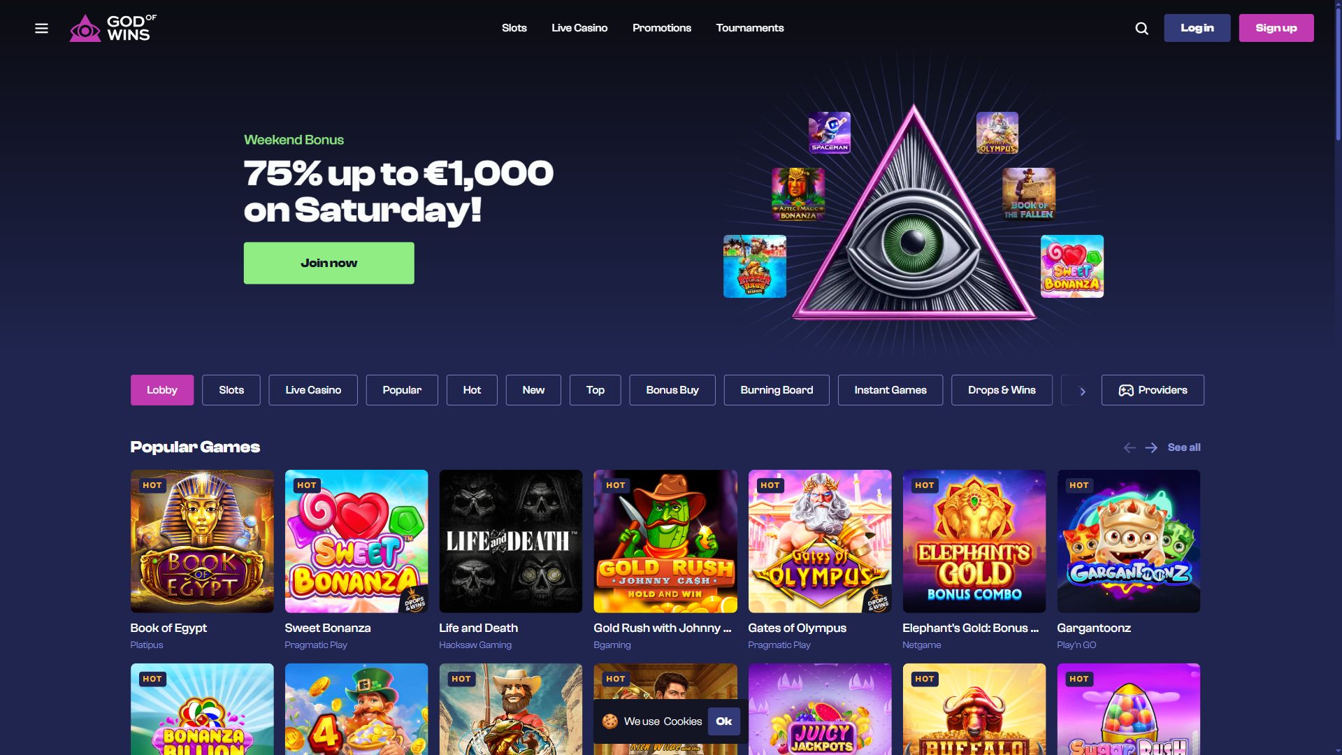 God of Wins — Homepage (Desktop)