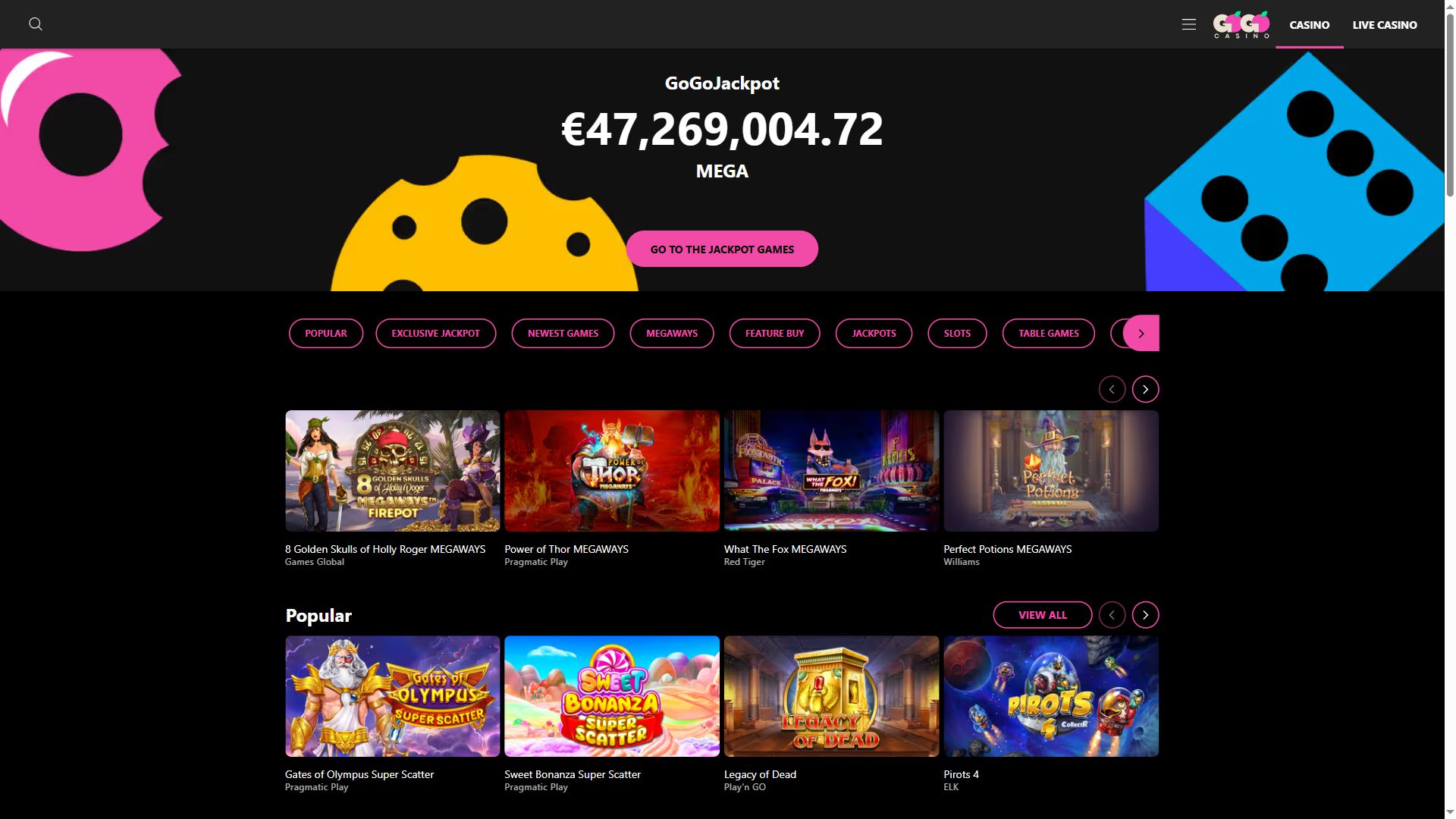 GoGoCasino — Lobby (Desktop)