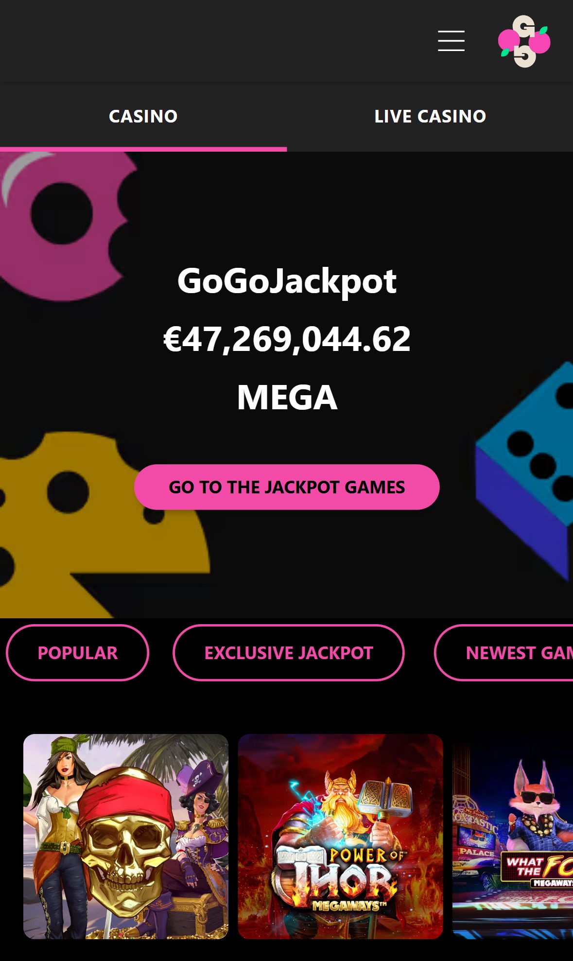 GoGoCasino — Lobby (Mobile)