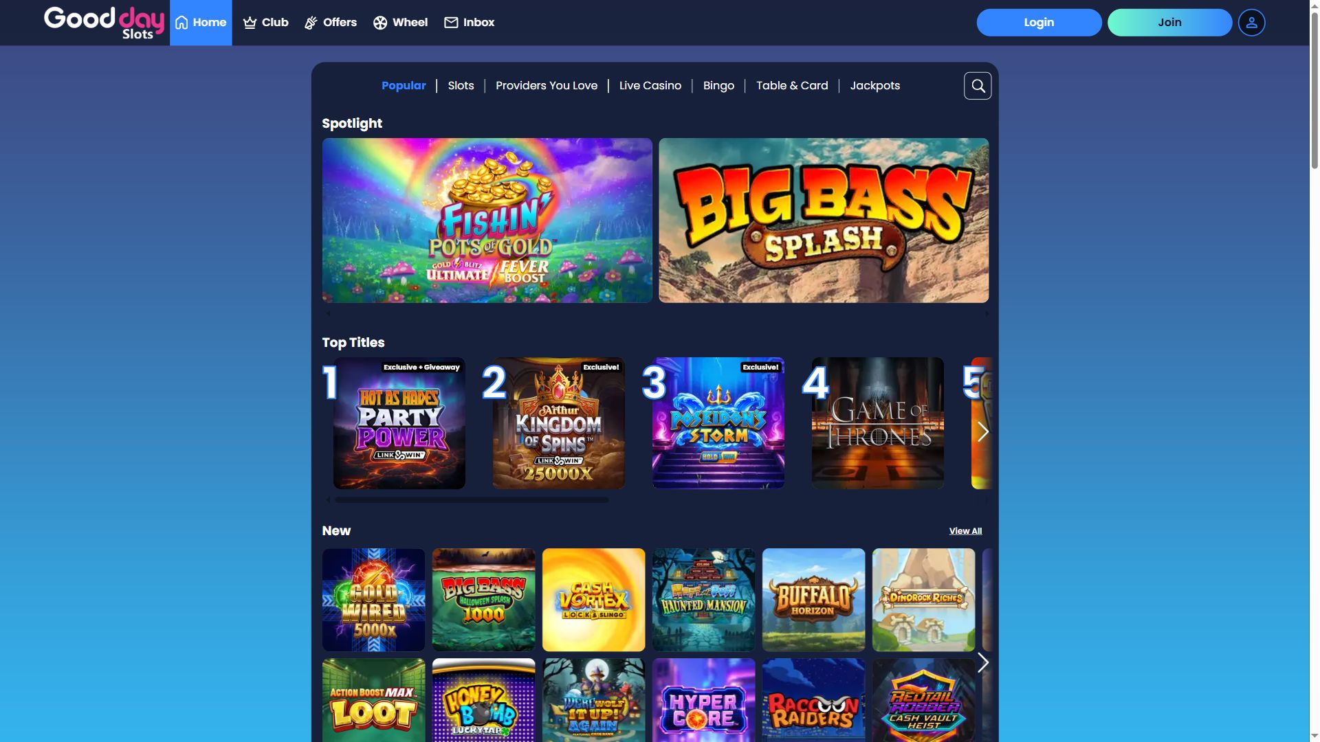 Good Day Slots — Lobby (Desktop)