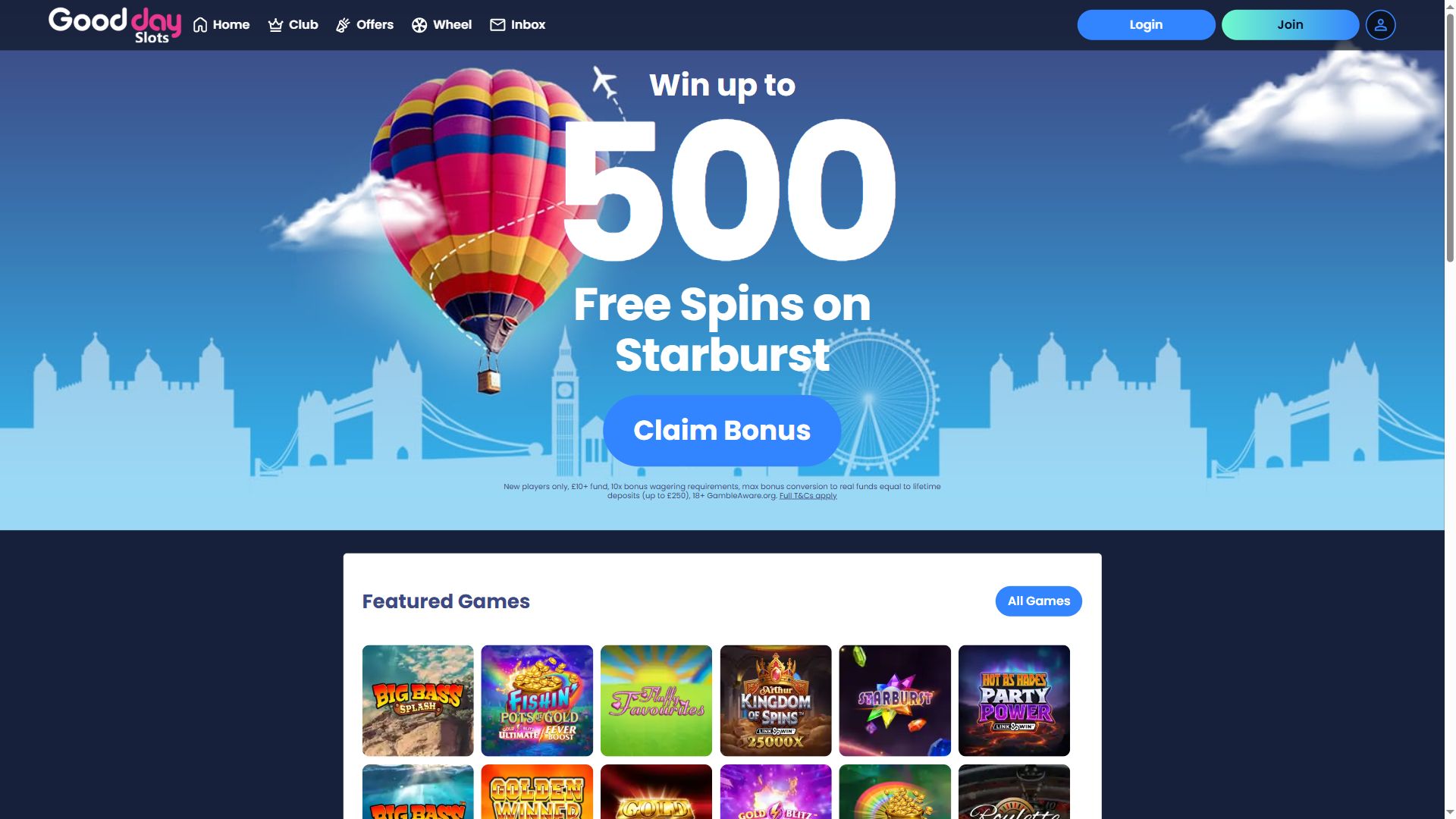 Good Day Slots — Homepage (Desktop)