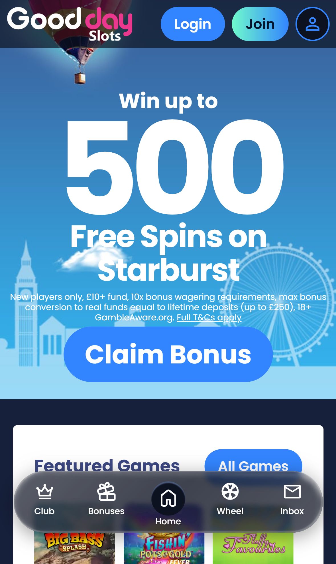 Good Day Slots — Homepage (Mobile)