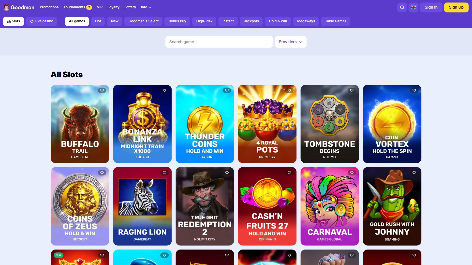 Goodman Casino — Lobby (Desktop)