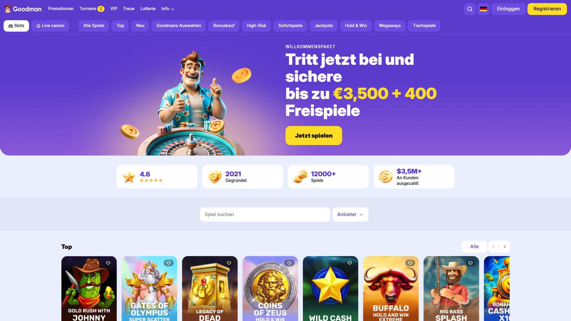 Goodman Casino — Startseite (Desktop)