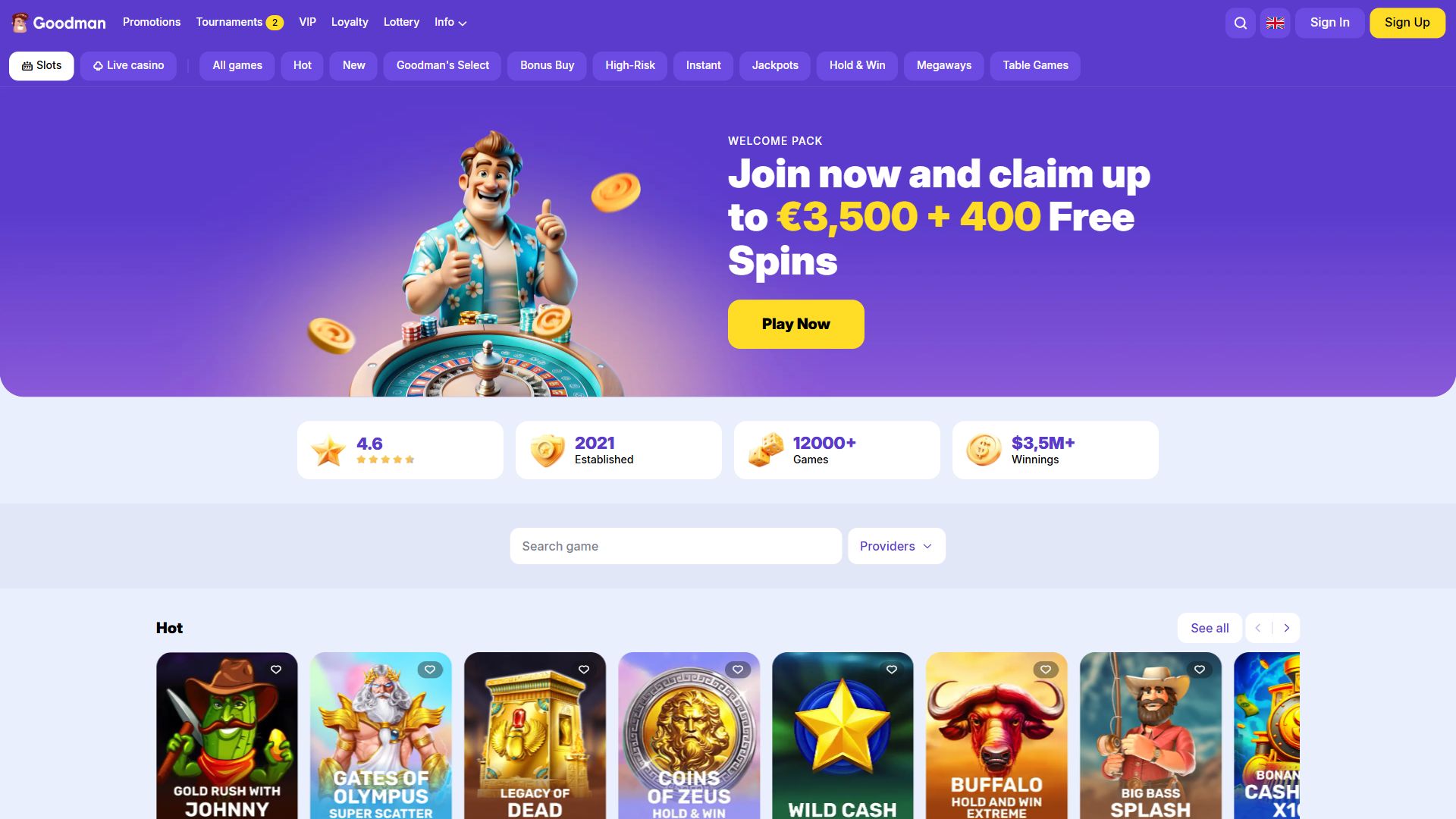 Goodman Casino — Homepage (Desktop)