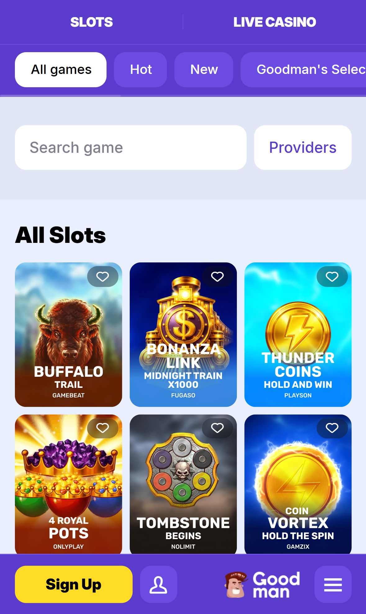 Goodman Casino — Lobby (Mobile)