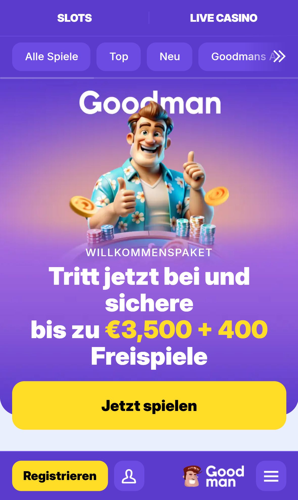 Goodman Casino — Startseite (Mobil)