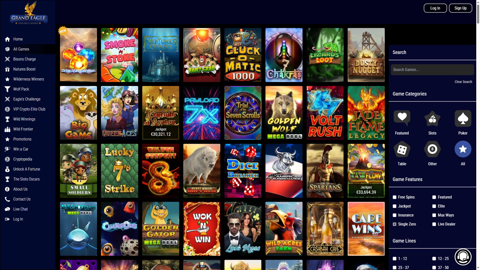Grand Eagle Casino — Lobby (Desktop)