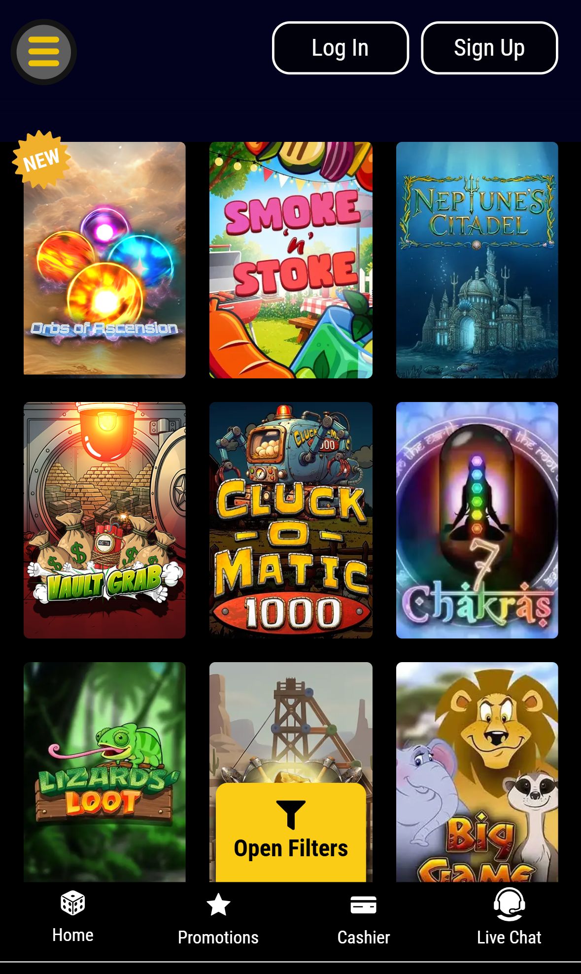 Grand Eagle Casino — Lobby (Mobile)
