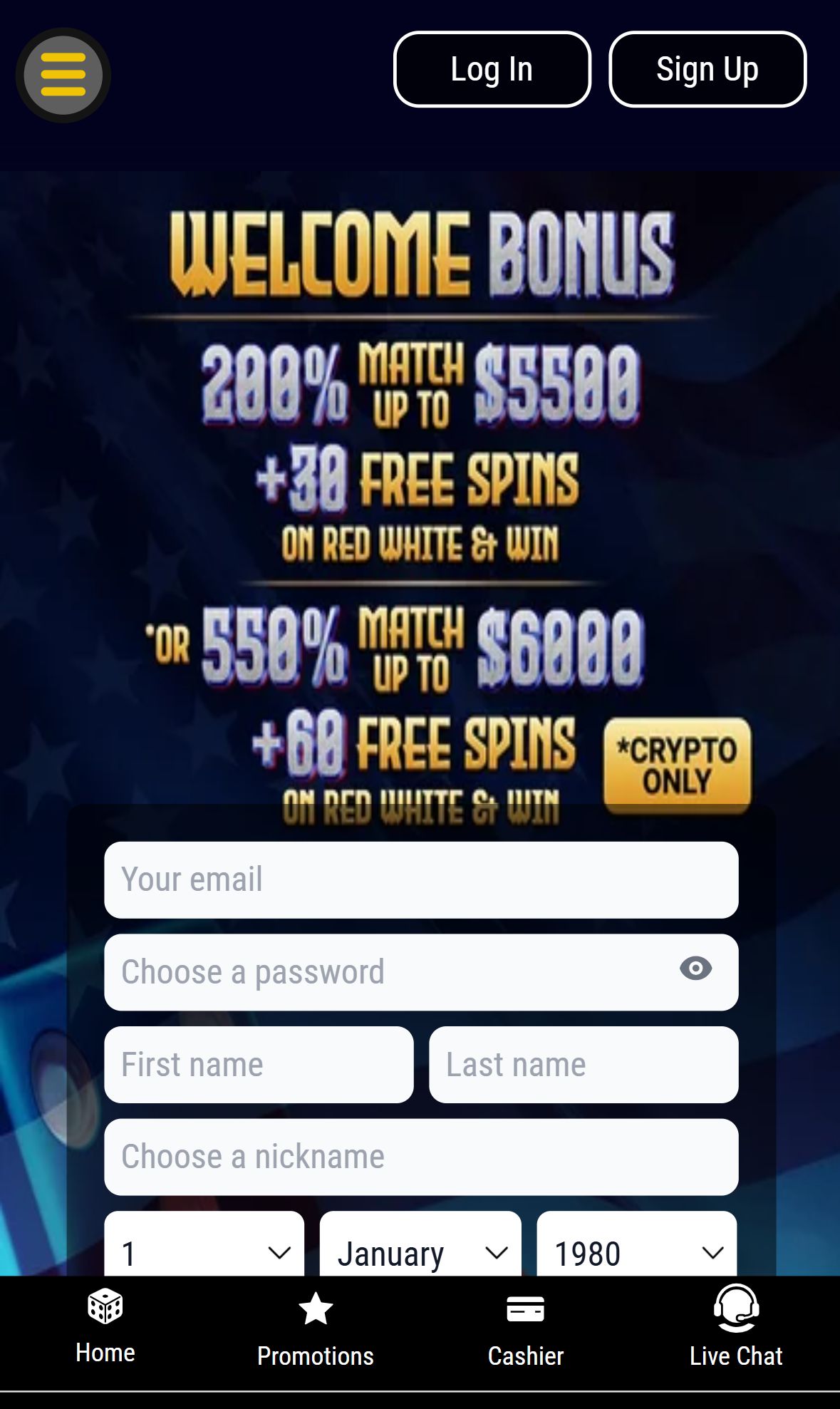 Grand Eagle Casino — Homepage (Mobile)