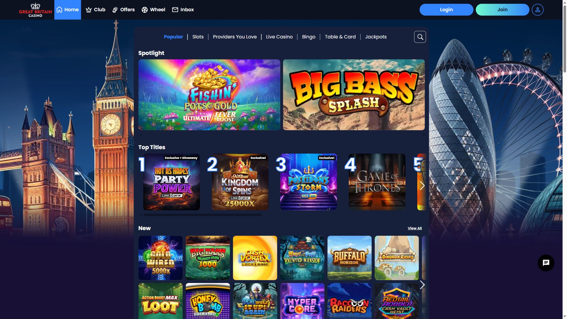 Great Britain Casino — Lobby (Desktop)