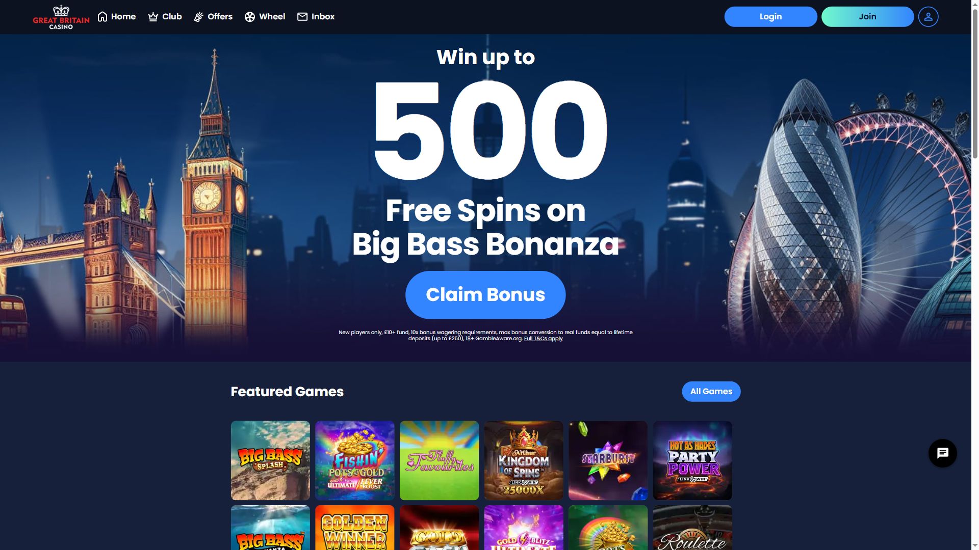 Great Britain Casino — Homepage (Desktop)