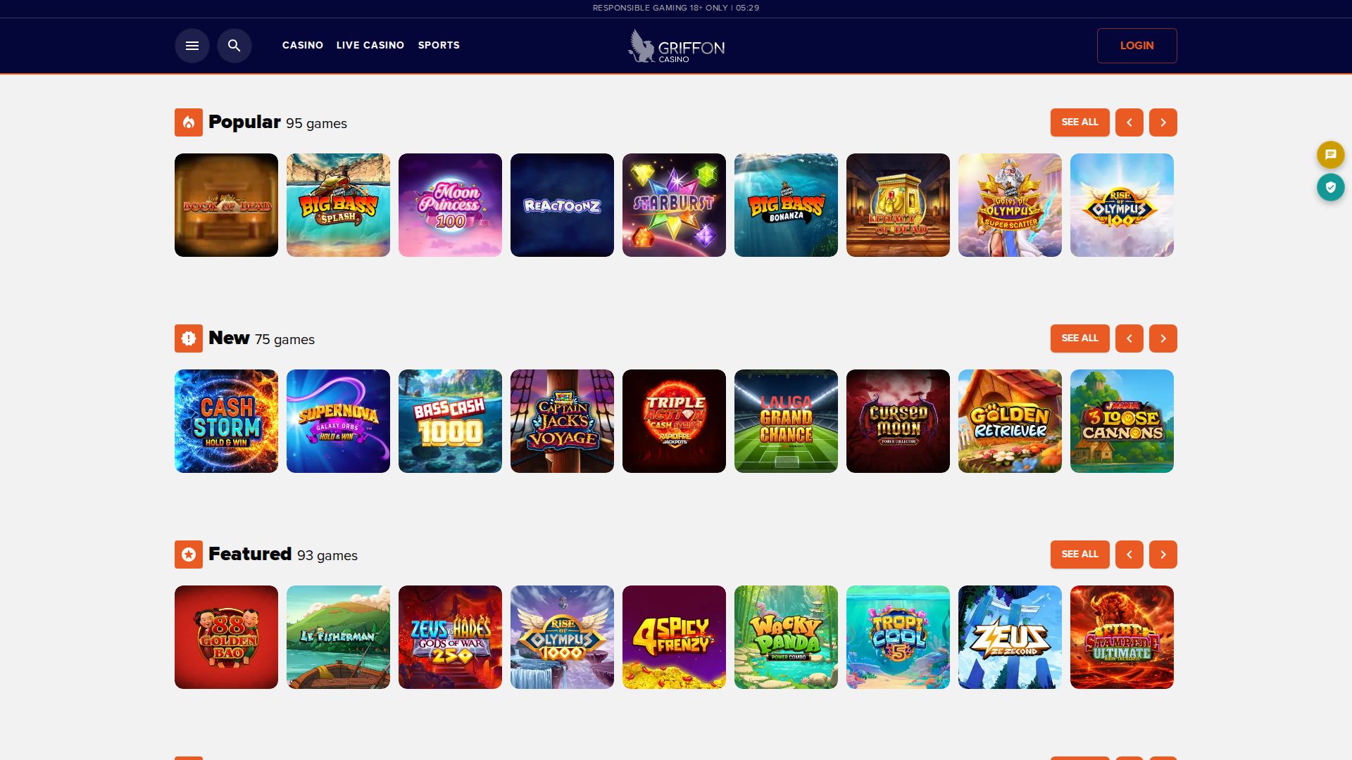 Griffon Casino — Homepage (Desktop)