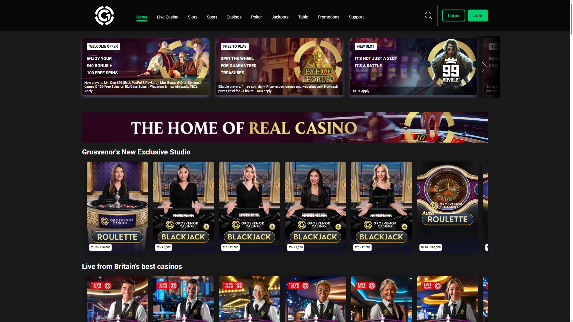 Grosvenor Casino — Homepage (Desktop)