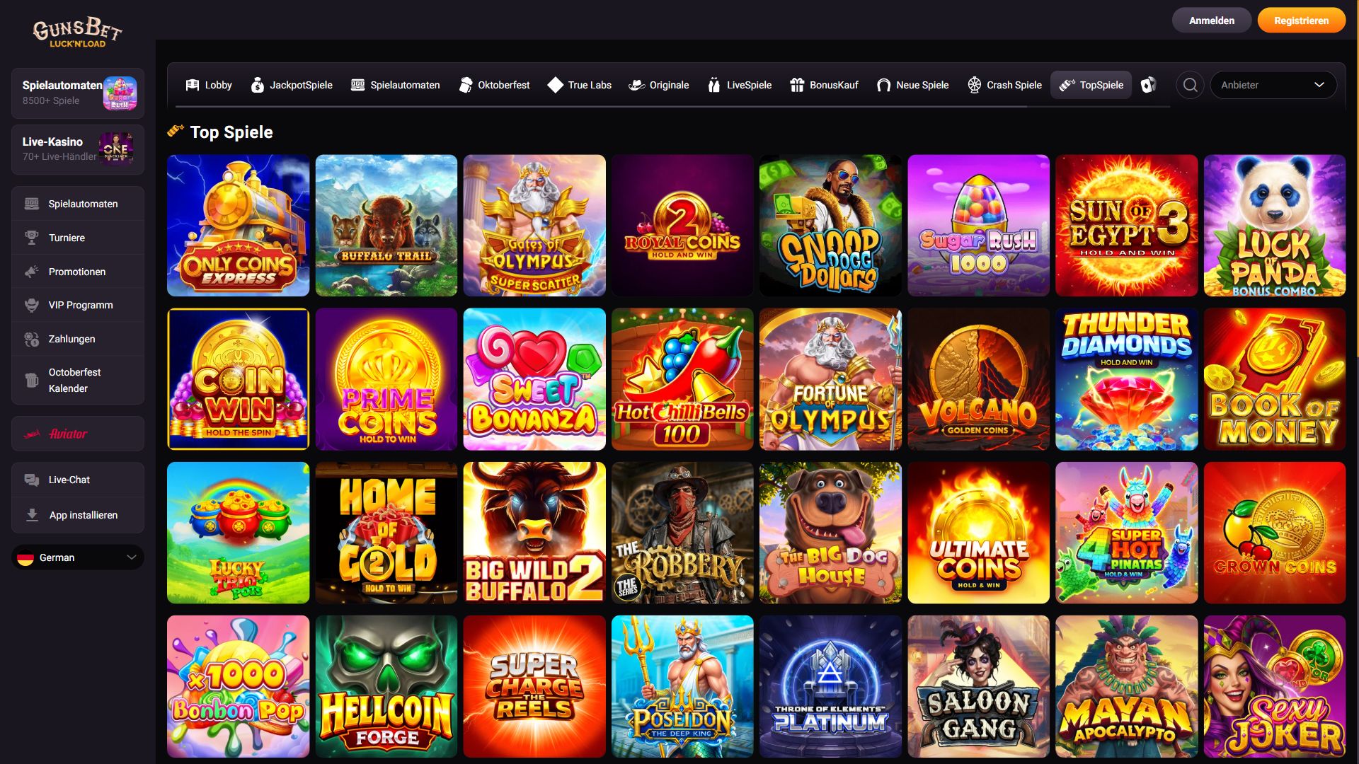 Gunsbet — Lobby (Desktop)