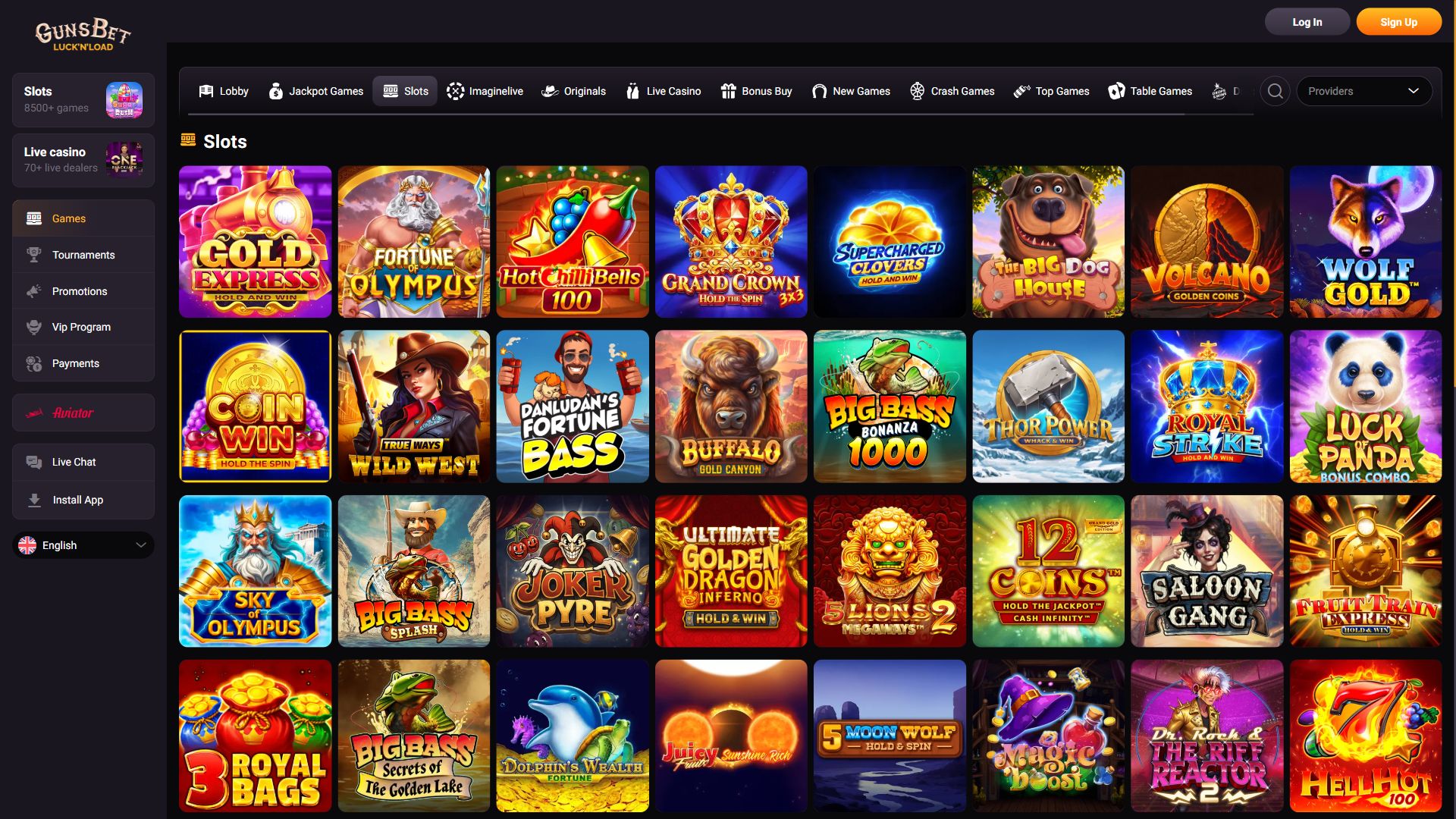 Gunsbet — Lobby (Desktop)