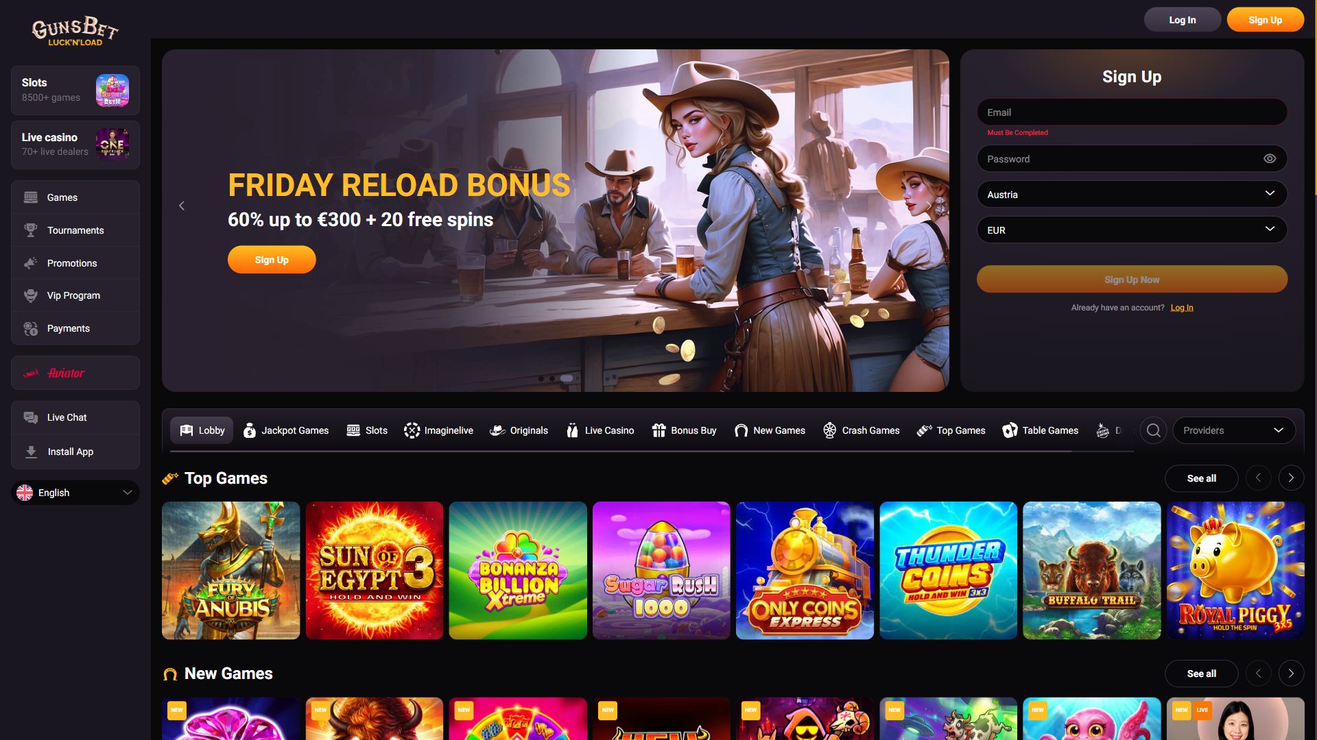 Gunsbet — Homepage (Desktop)