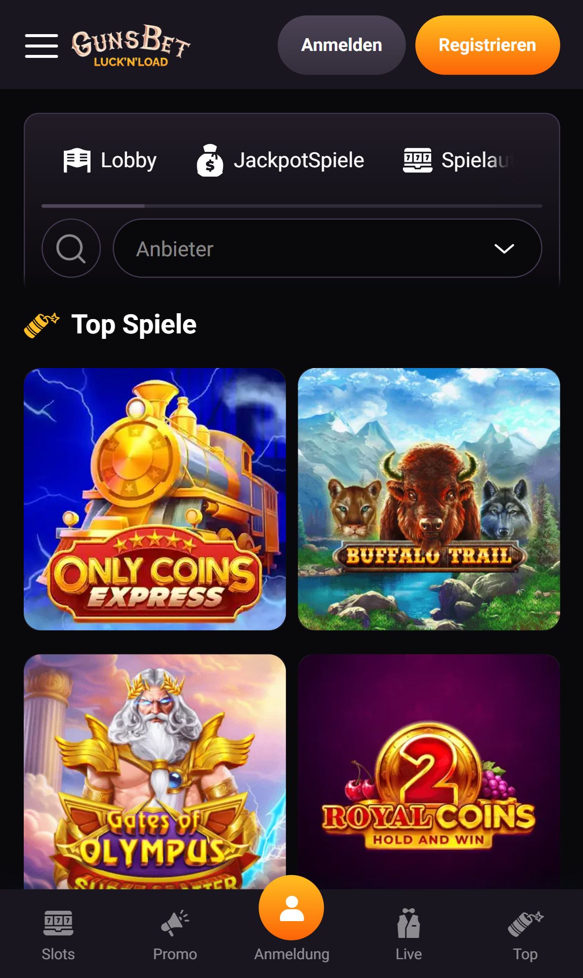Gunsbet — Lobby (Mobil)