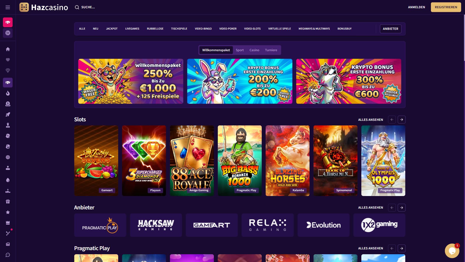 HazCasino — Lobby (Desktop)