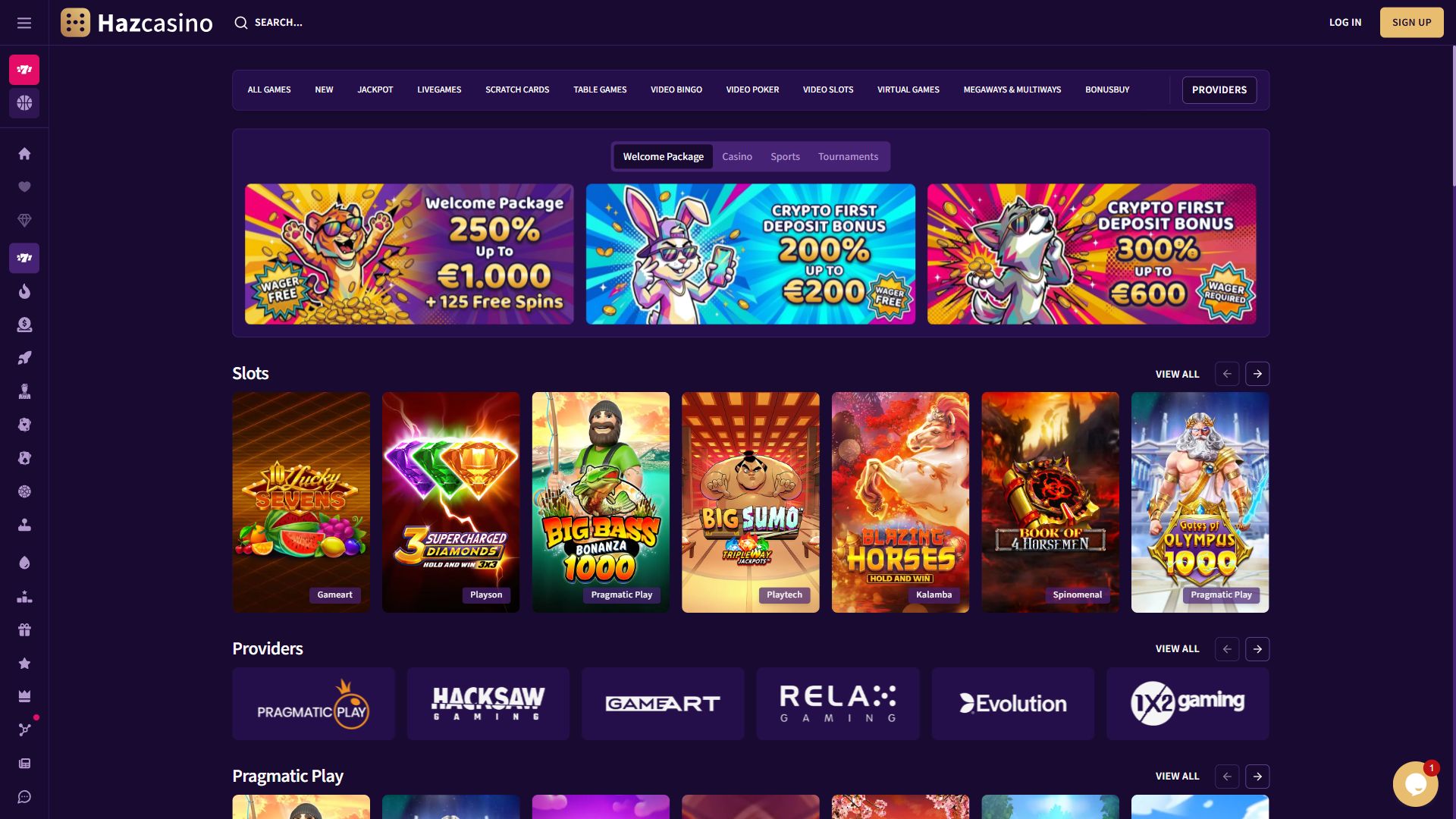 HazCasino — Lobby (Desktop)