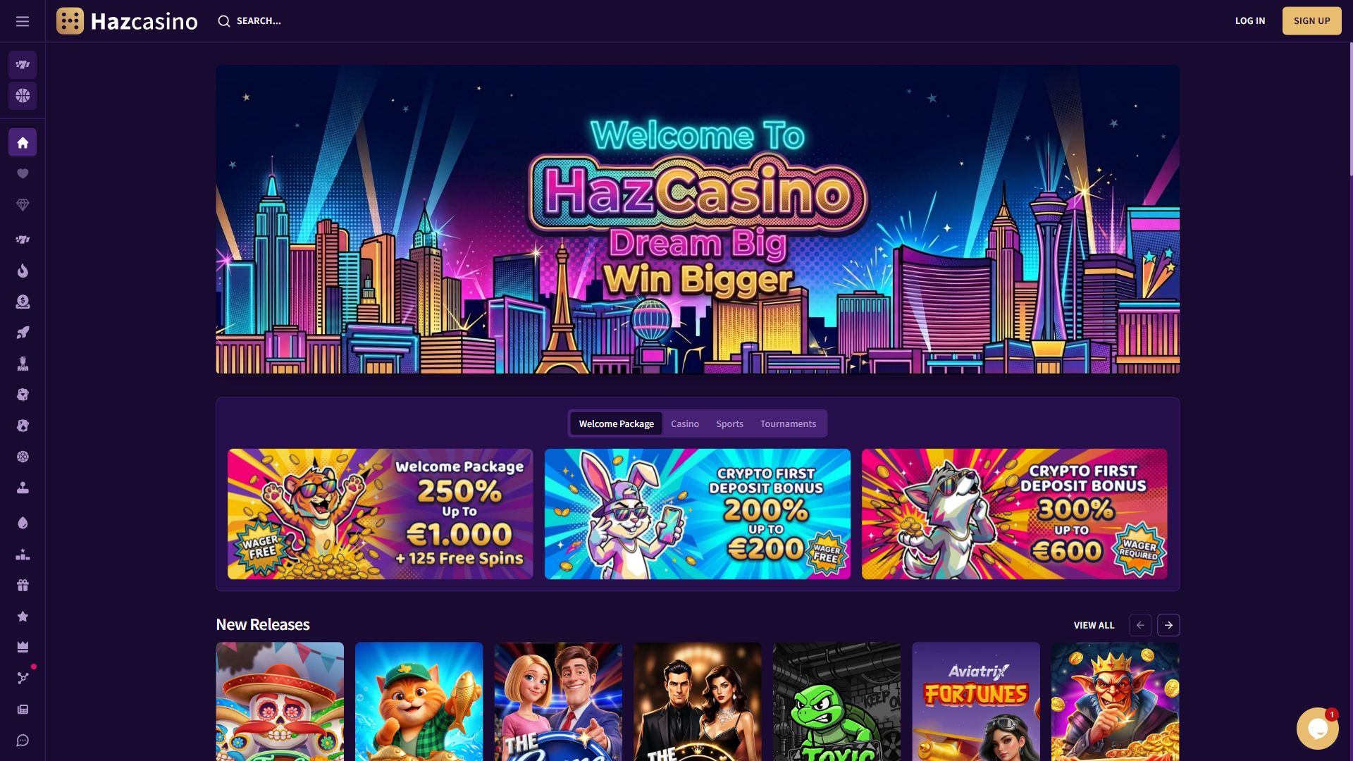 HazCasino — Homepage (Desktop)