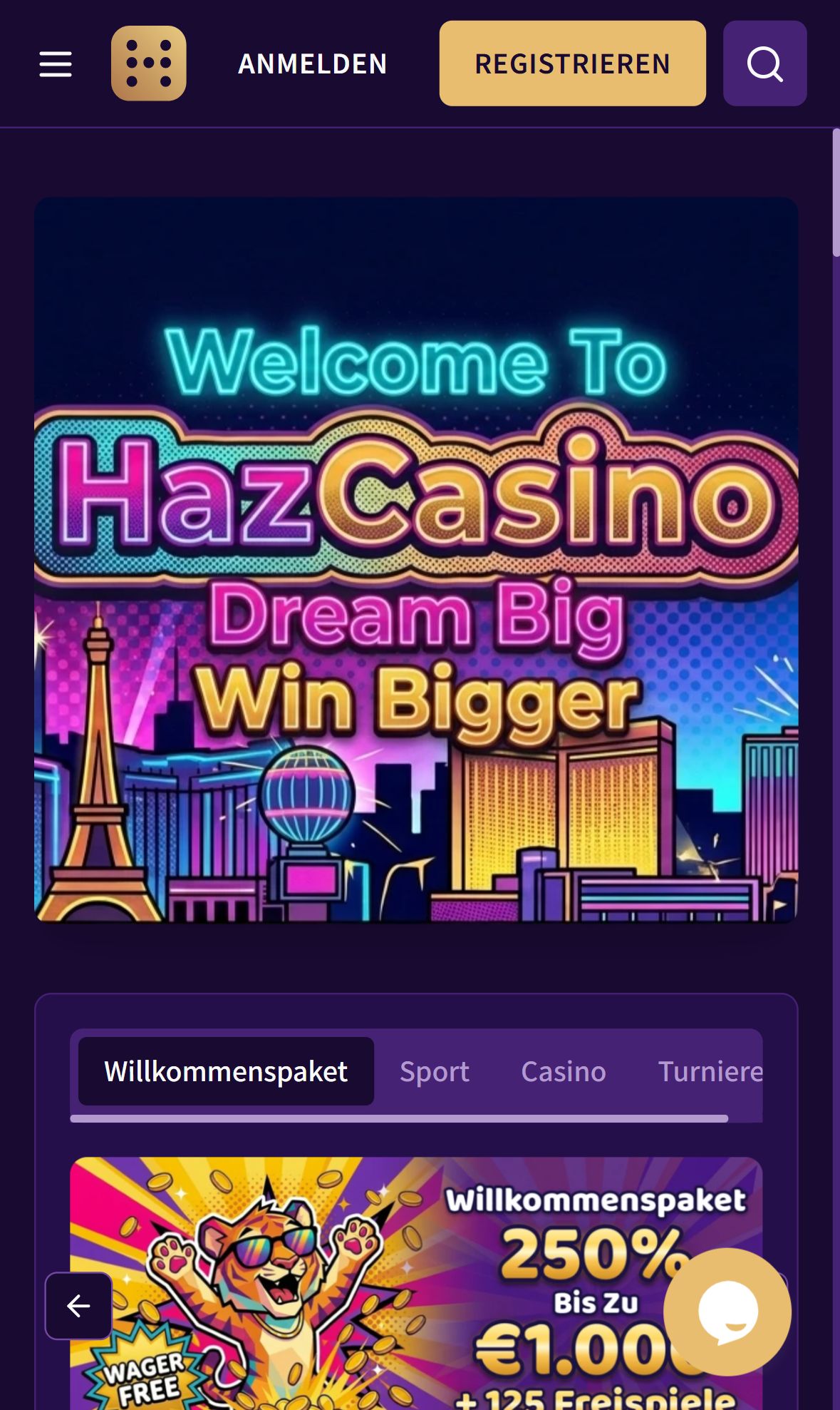 HazCasino — Startseite (Mobil)