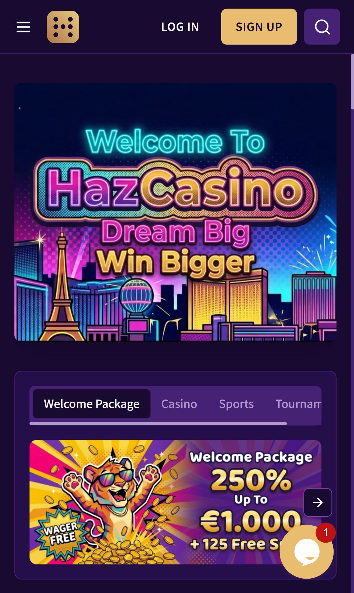 HazCasino — Homepage (Mobile)