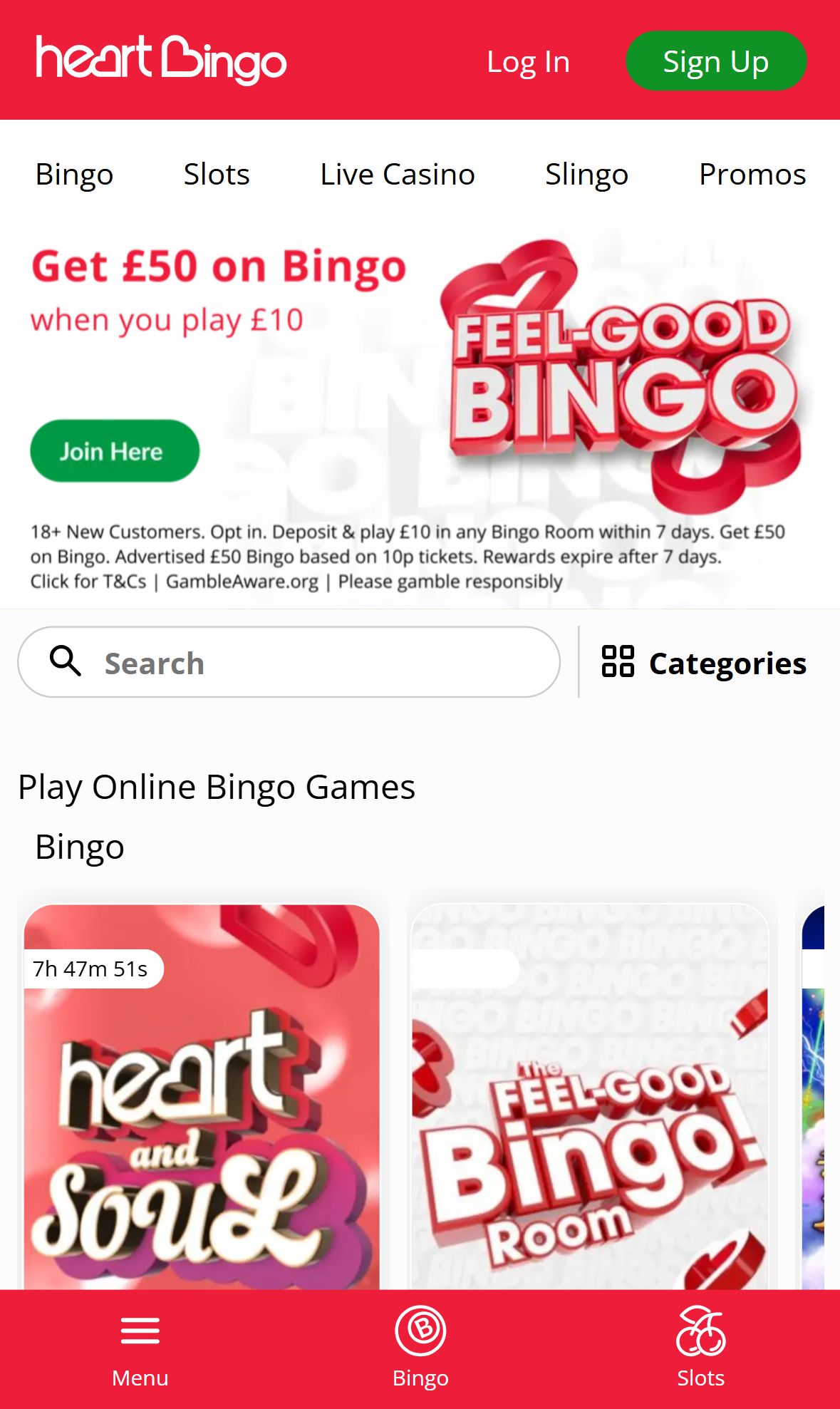 Heartbingo — Homepage (Mobile)