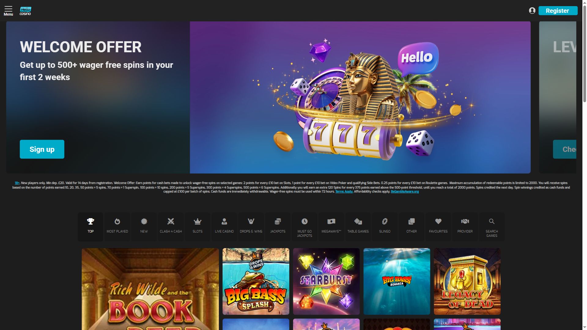 Hello Casino — Lobby (Desktop)