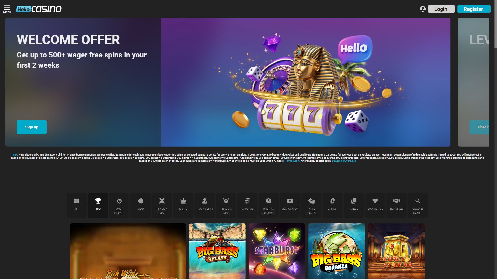 Hello Casino — Homepage (Desktop)
