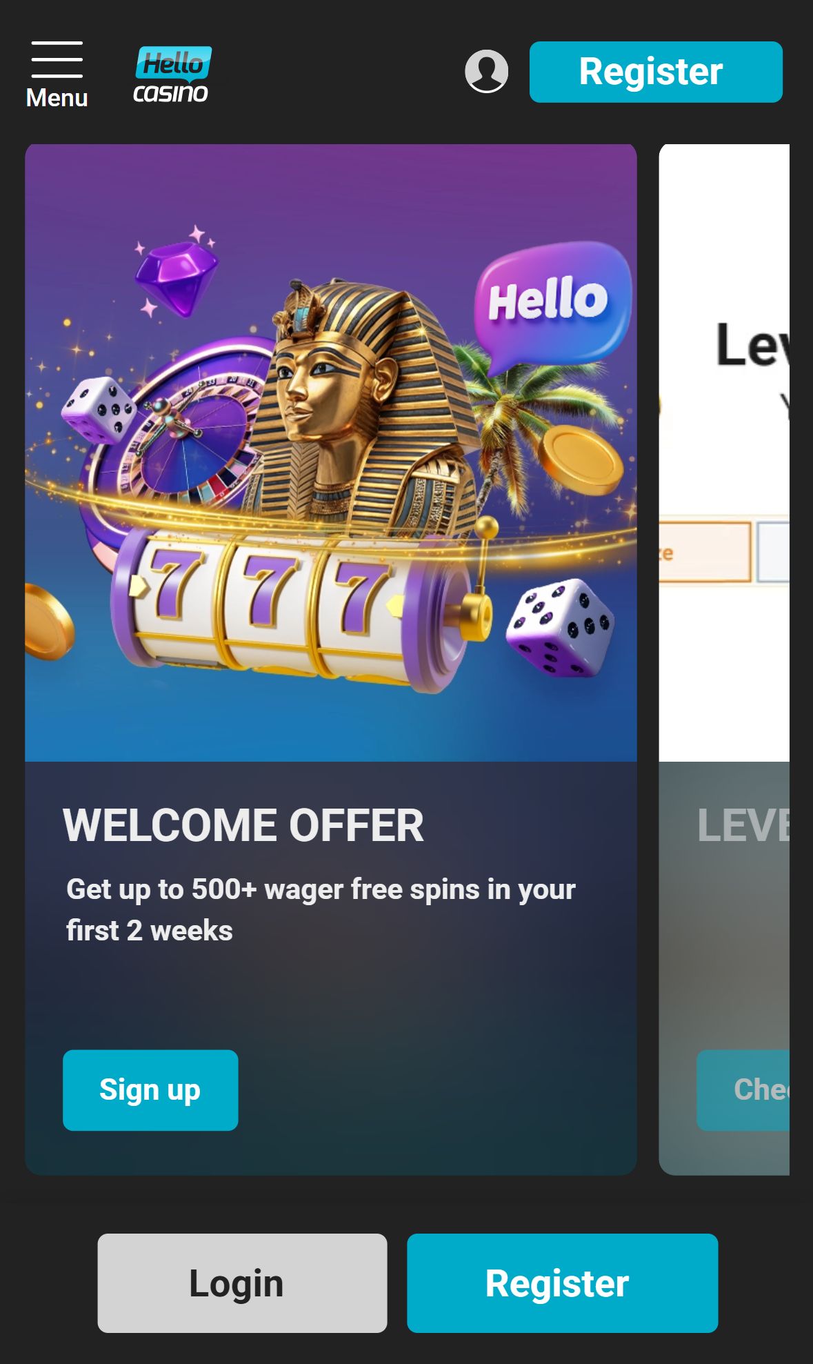 Hello Casino — Lobby (Mobile)