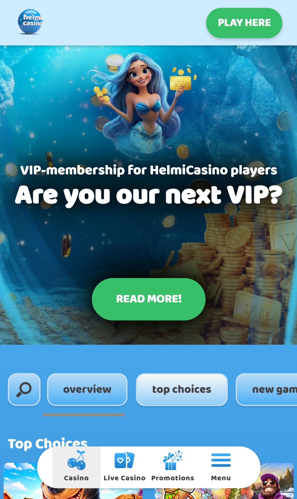 Helmi Casino — Lobby (Mobile)