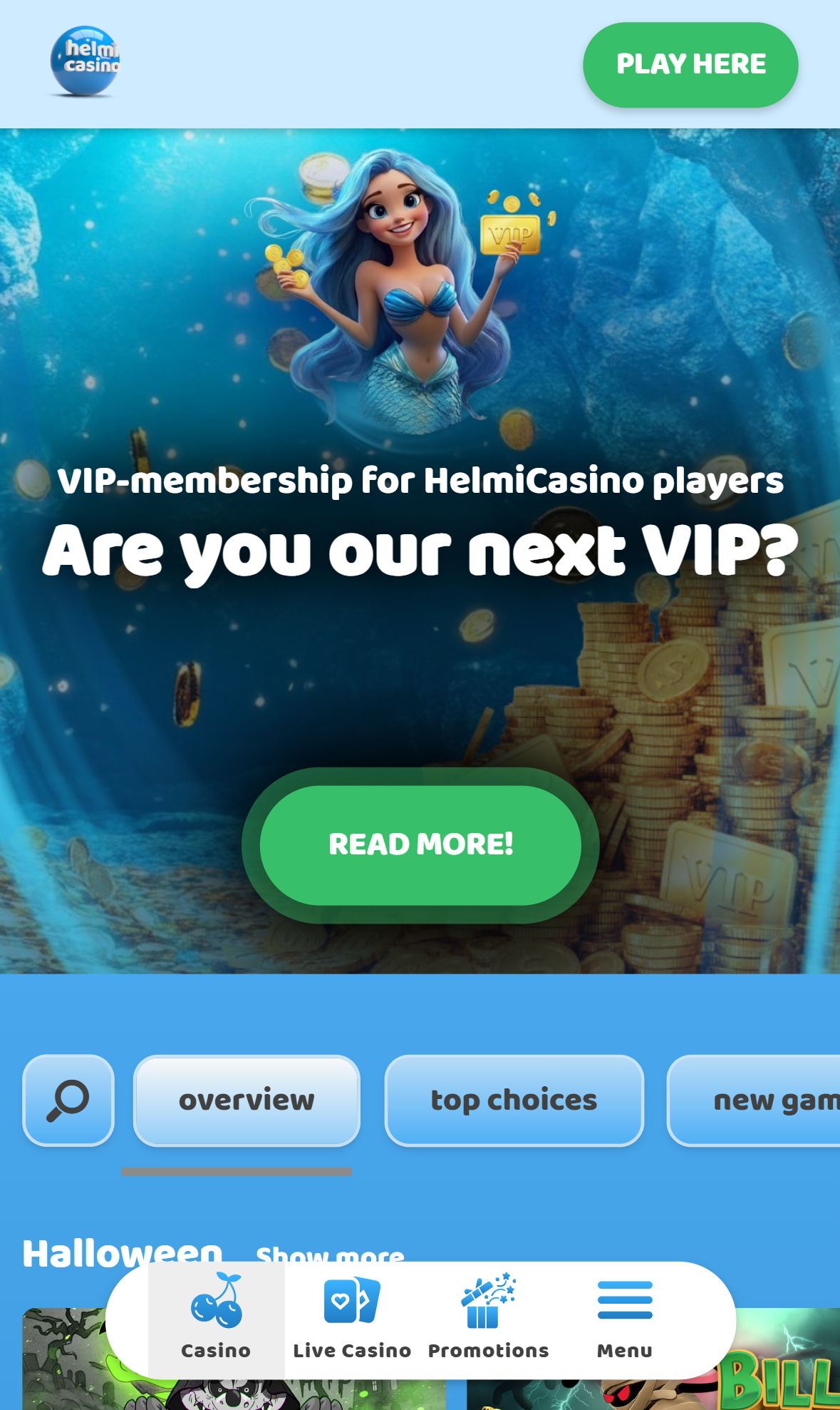 Helmi Casino — Homepage (Mobile)