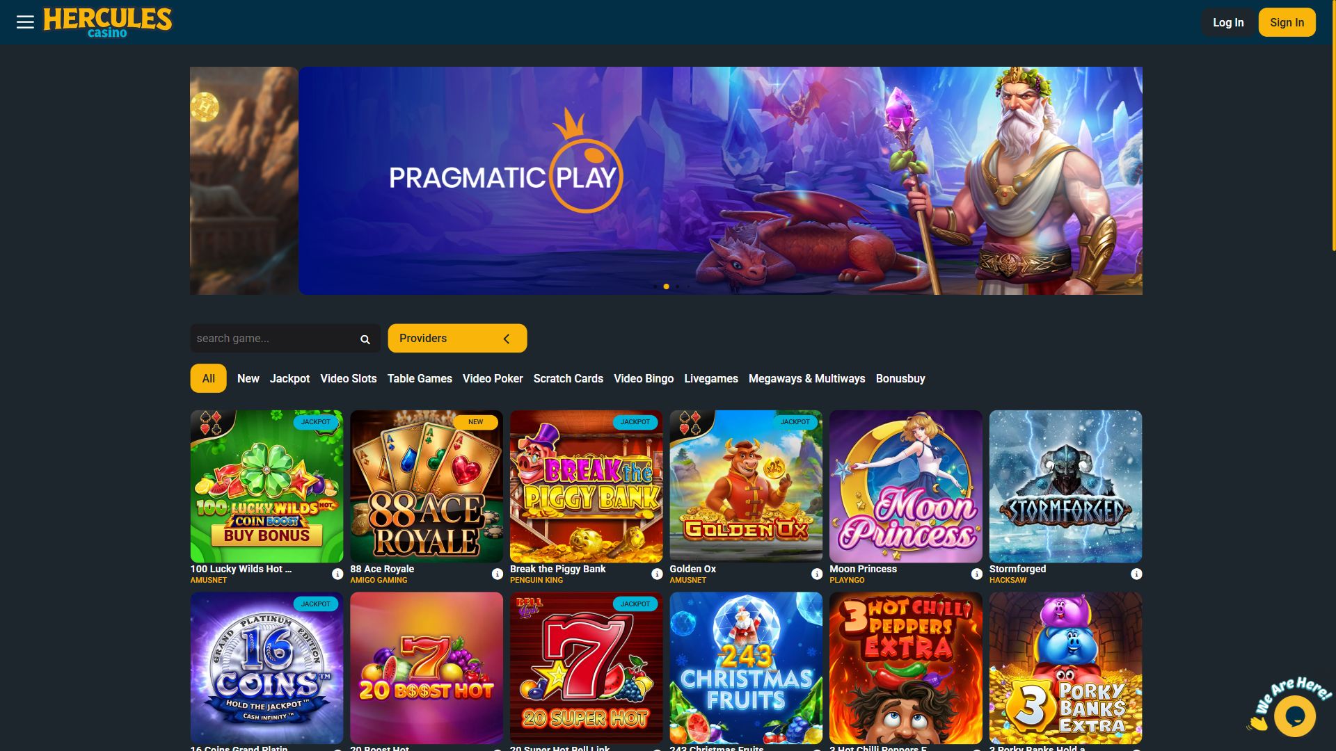 Hercules Casino — Lobby (Desktop)