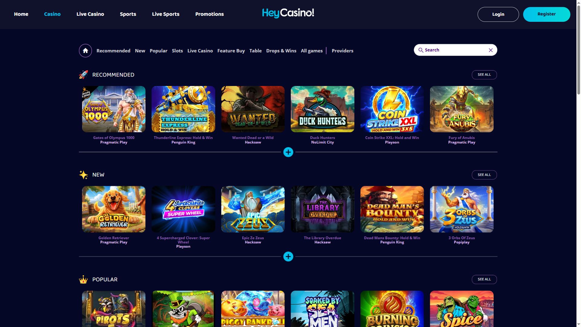 HeyCasino! — Lobby (Desktop)