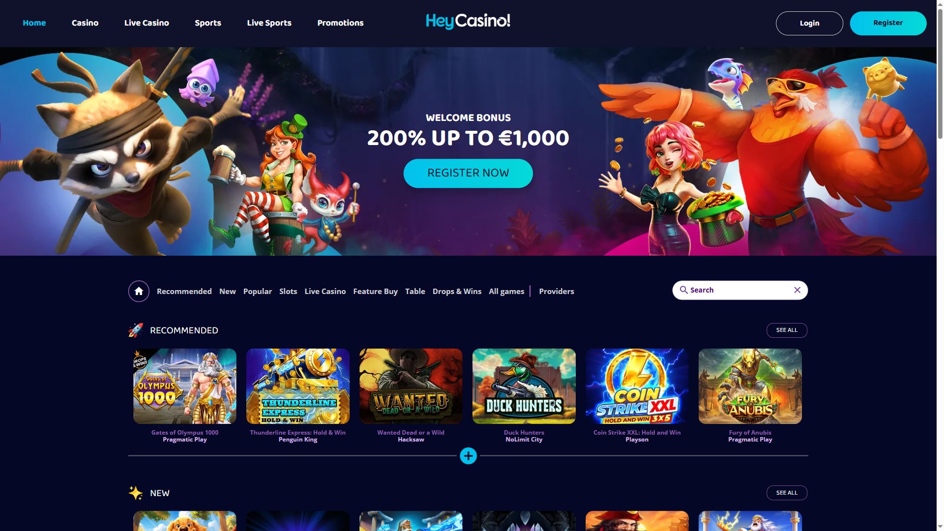 HeyCasino! — Homepage (Desktop)